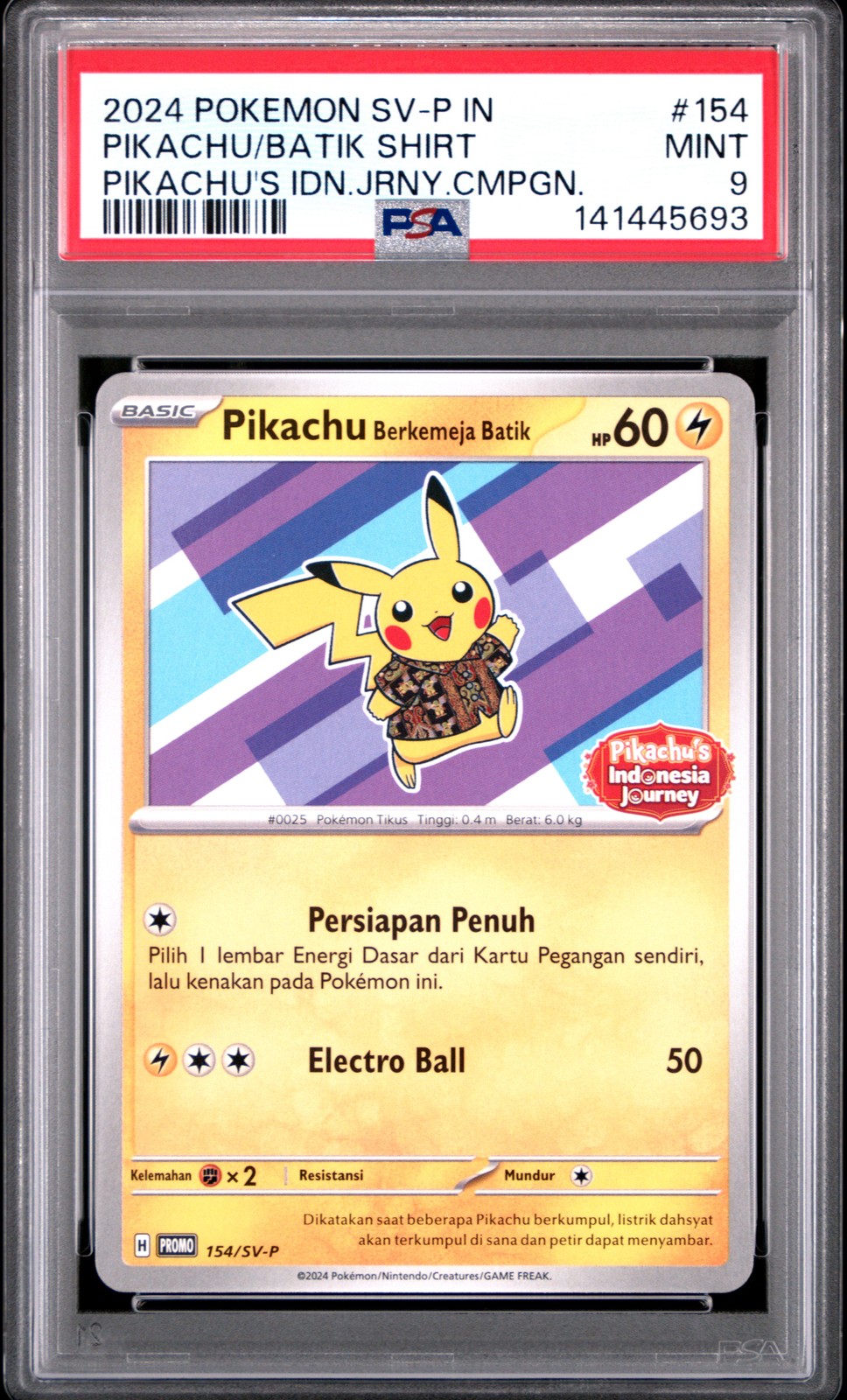 2024 Pokemon Indonesian SV-P Promo Pikachu in Batik Shirt Pikachu's Indonesia Journey Campaign 154