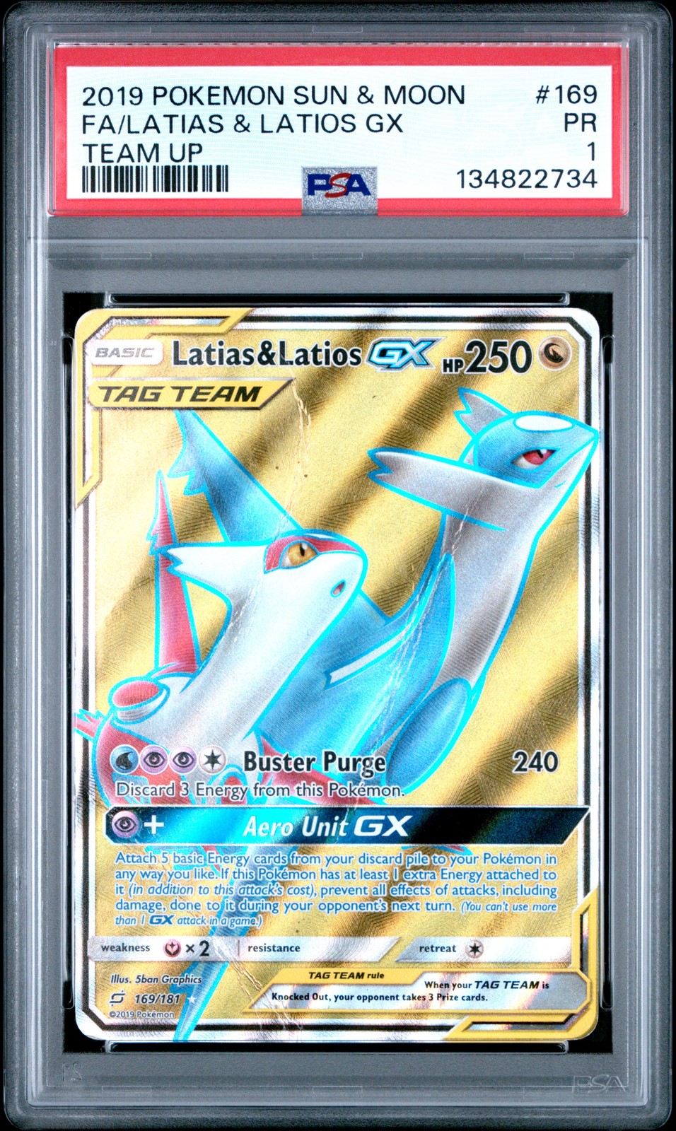 2019 Pokemon Sun & Moon Team Up Full Art/Latias & Latios GX 169