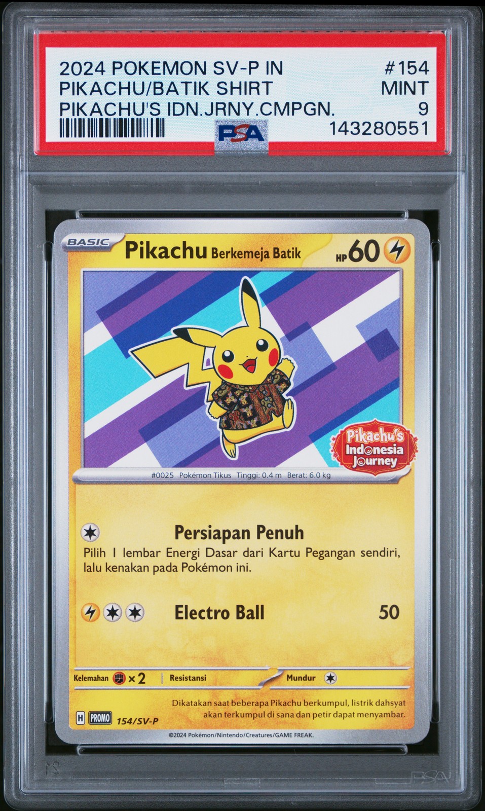 2024 Pokemon Indonesian SV-P Promo Pikachu in Batik Shirt Pikachu's Indonesia Journey Campaign 154