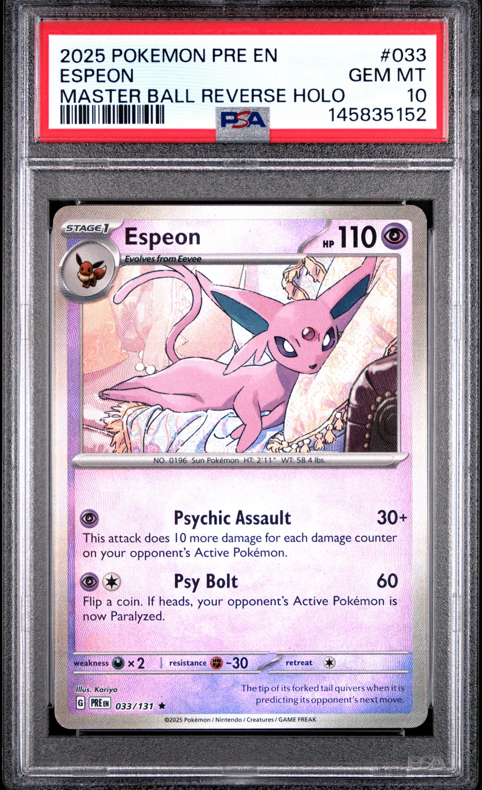 2025 Pokemon Pre EN-Prismatic Evolutions Espeon Master Ball Reverse Holo 033