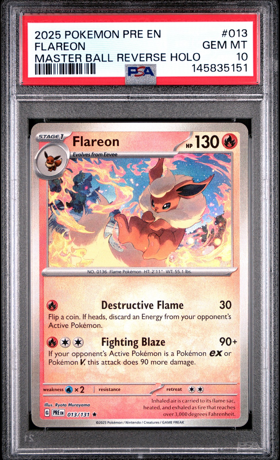 2025 Pokemon Pre EN-Prismatic Evolutions Flareon Master Ball Reverse Holo 013