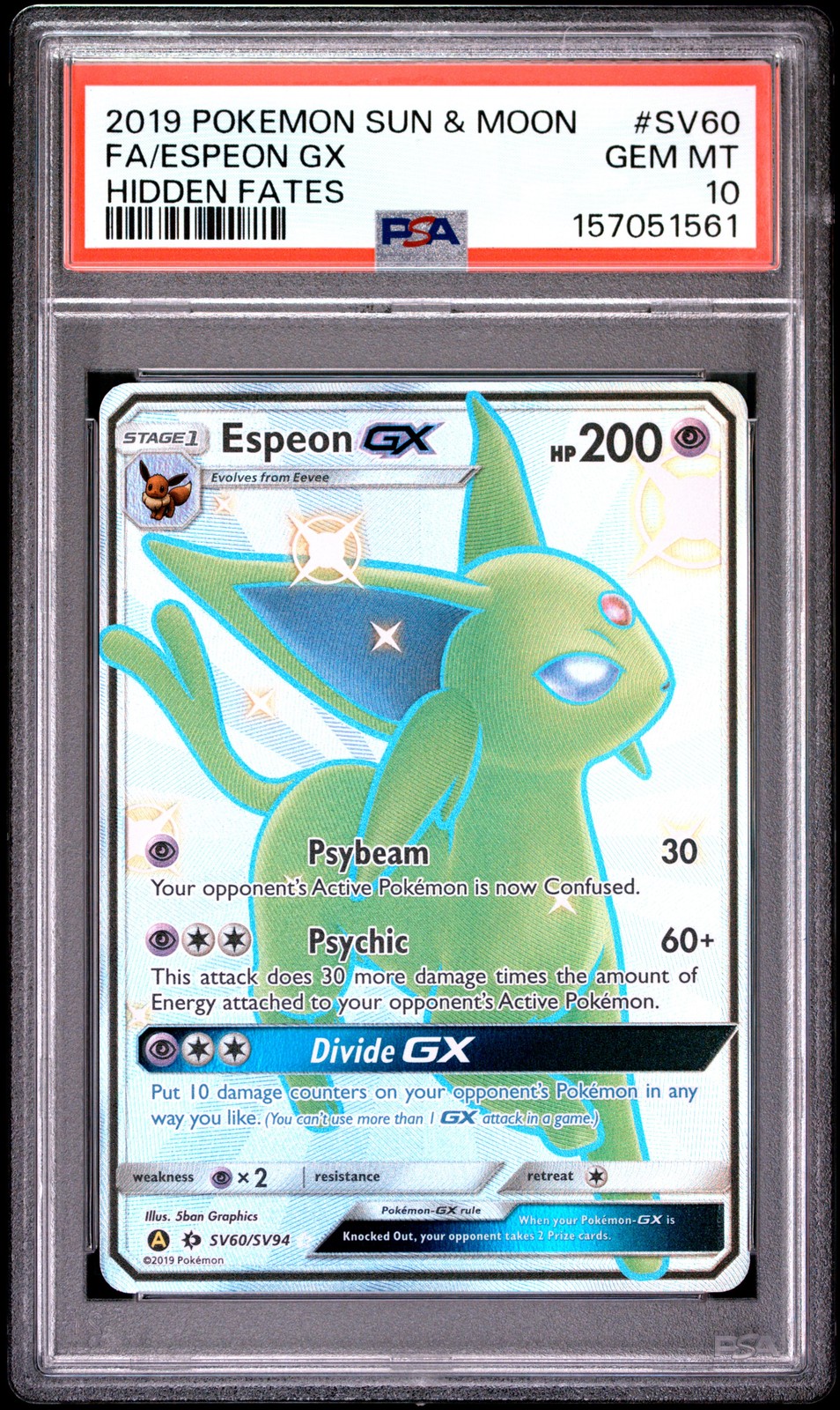 2019 Pokemon Sun & Moon Hidden Fates Full Art/Espeon GX SV60