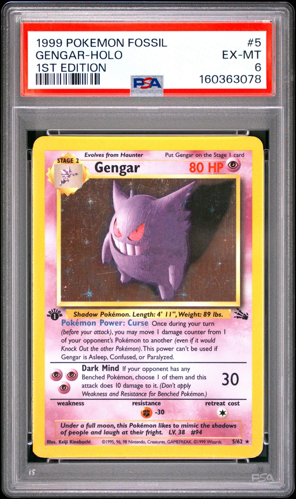 1999 Pokemon Fossil Gengar-Holo 1st Edition 5