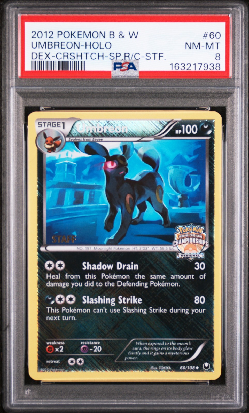 2012 Pokemon Black & White Dark Explorers Umbreon-Holo Crosshatch-2012 Spring Regional Championships-Staff 60