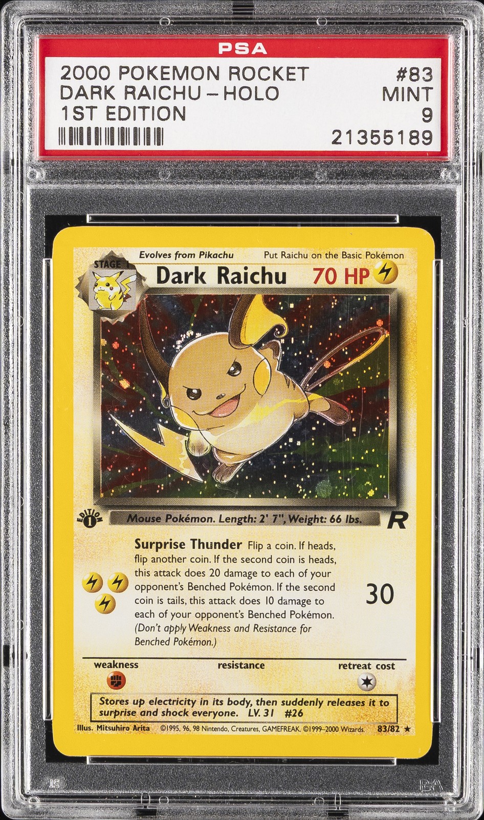 2000 Pokemon Rocket Dark Raichu-Holo 1st Edition 83