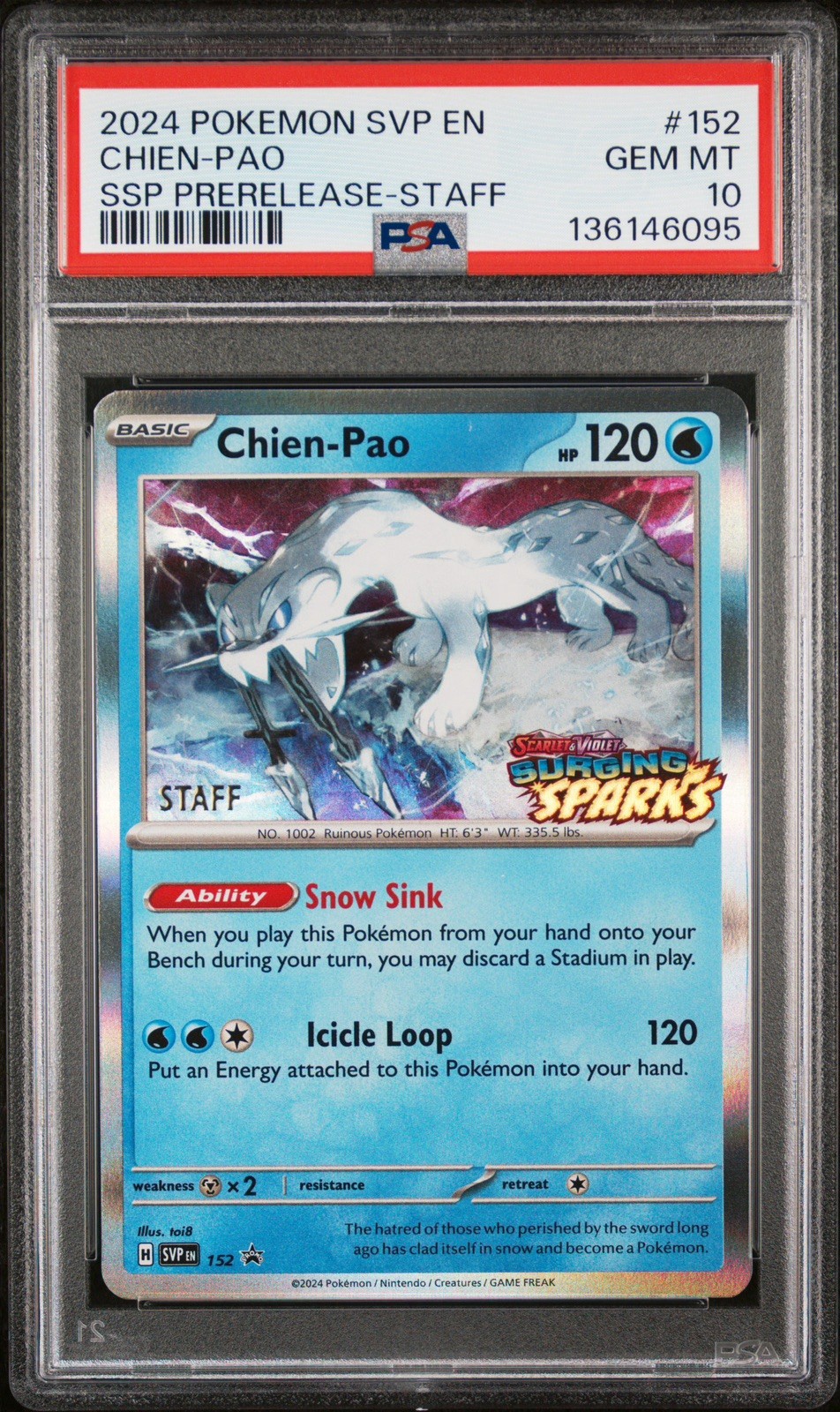 2024 Pokemon Svp EN-SV Black Star Promo Chien-Pao Surging Sparks Prerelease-Staff 152