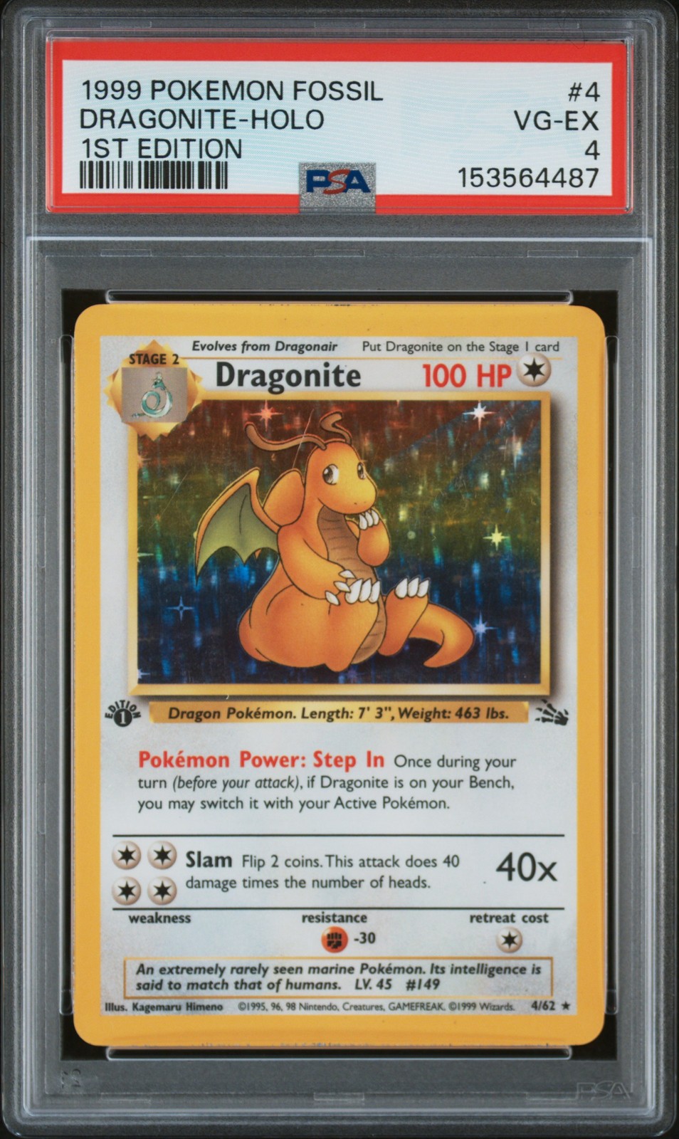 1999 Pokemon Fossil Dragonite-Holo 1st Edition 4