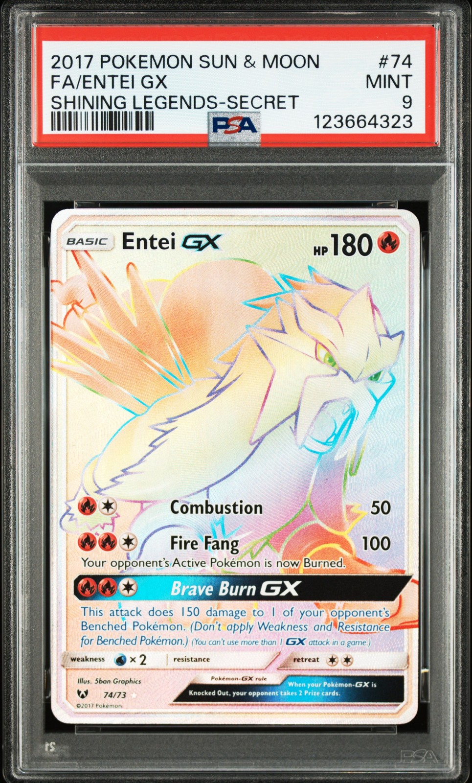 2017 Pokemon Sun & Moon Shining Legends Full Art/Entei GX Secret 74