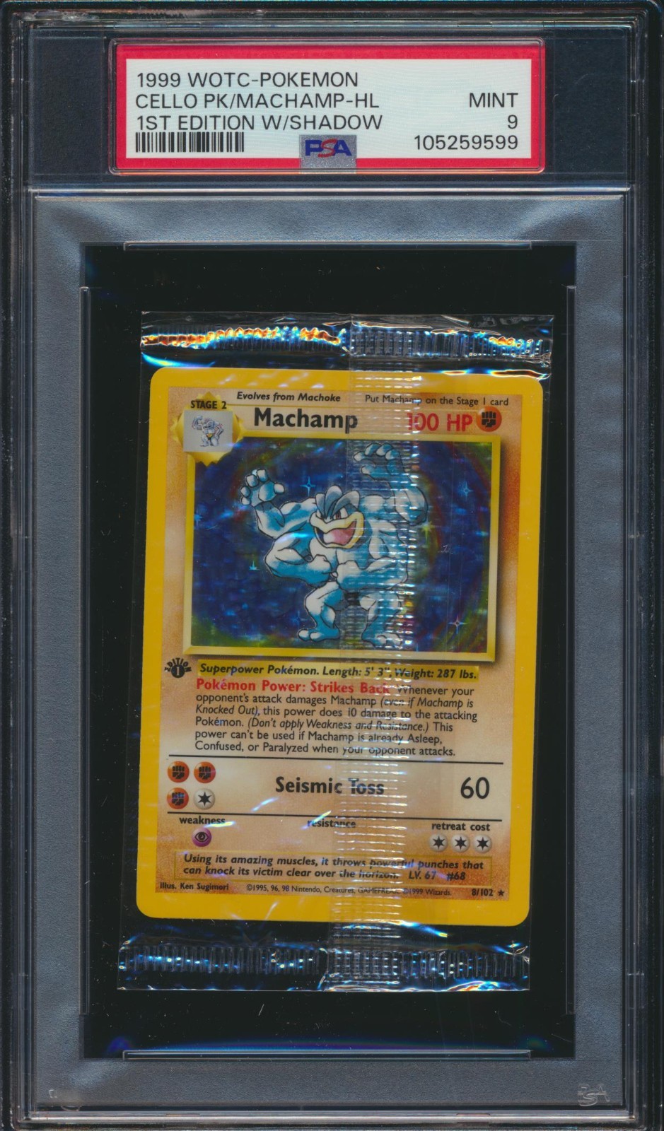 1999 Wotc-Pokemon Cello Pack Cello Pack Machamp-Holo 1st Edition-With Shadow