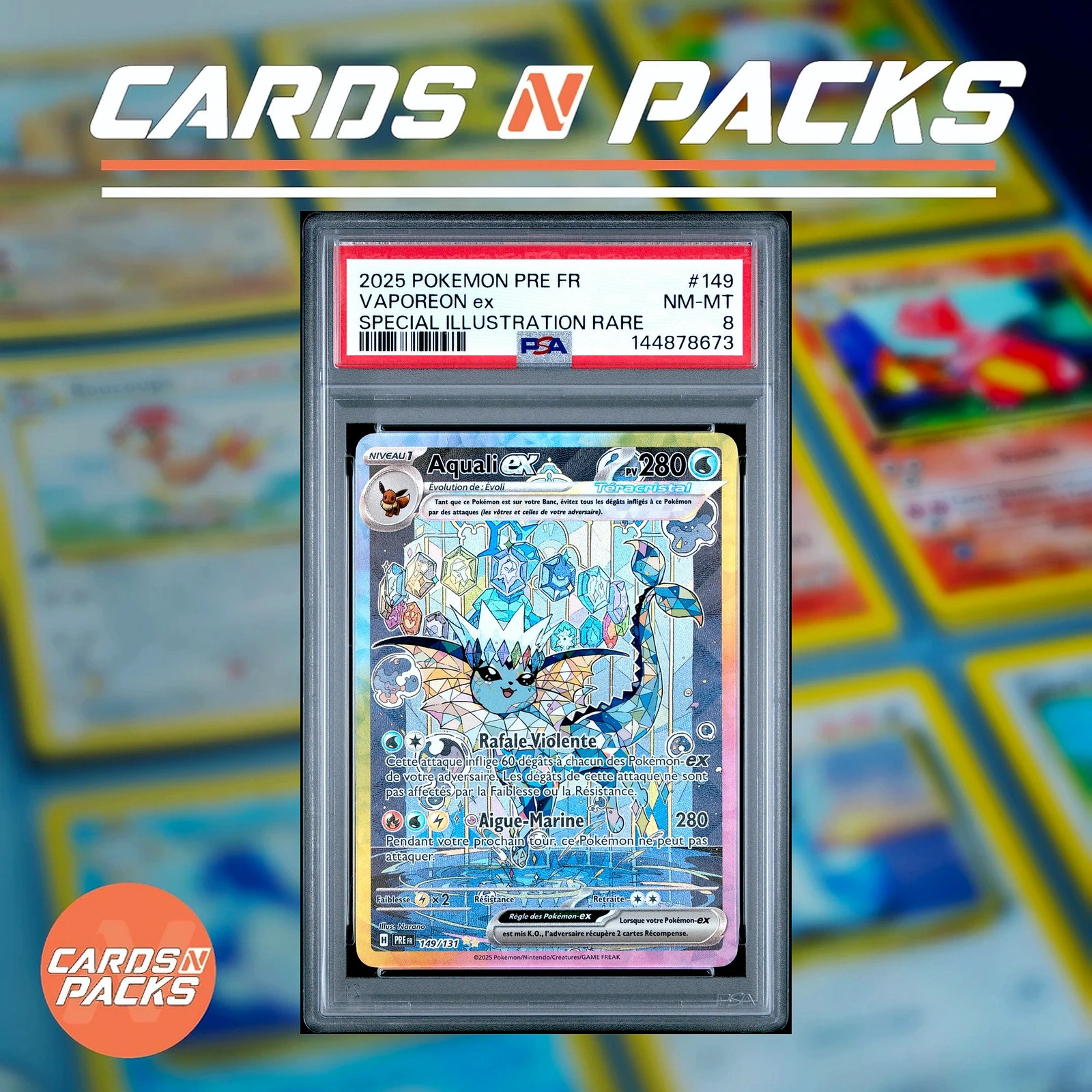 2025 Pokemon French Pre FR-Prismatic Evolutions Vaporeon EX Special Illustration Rare 149