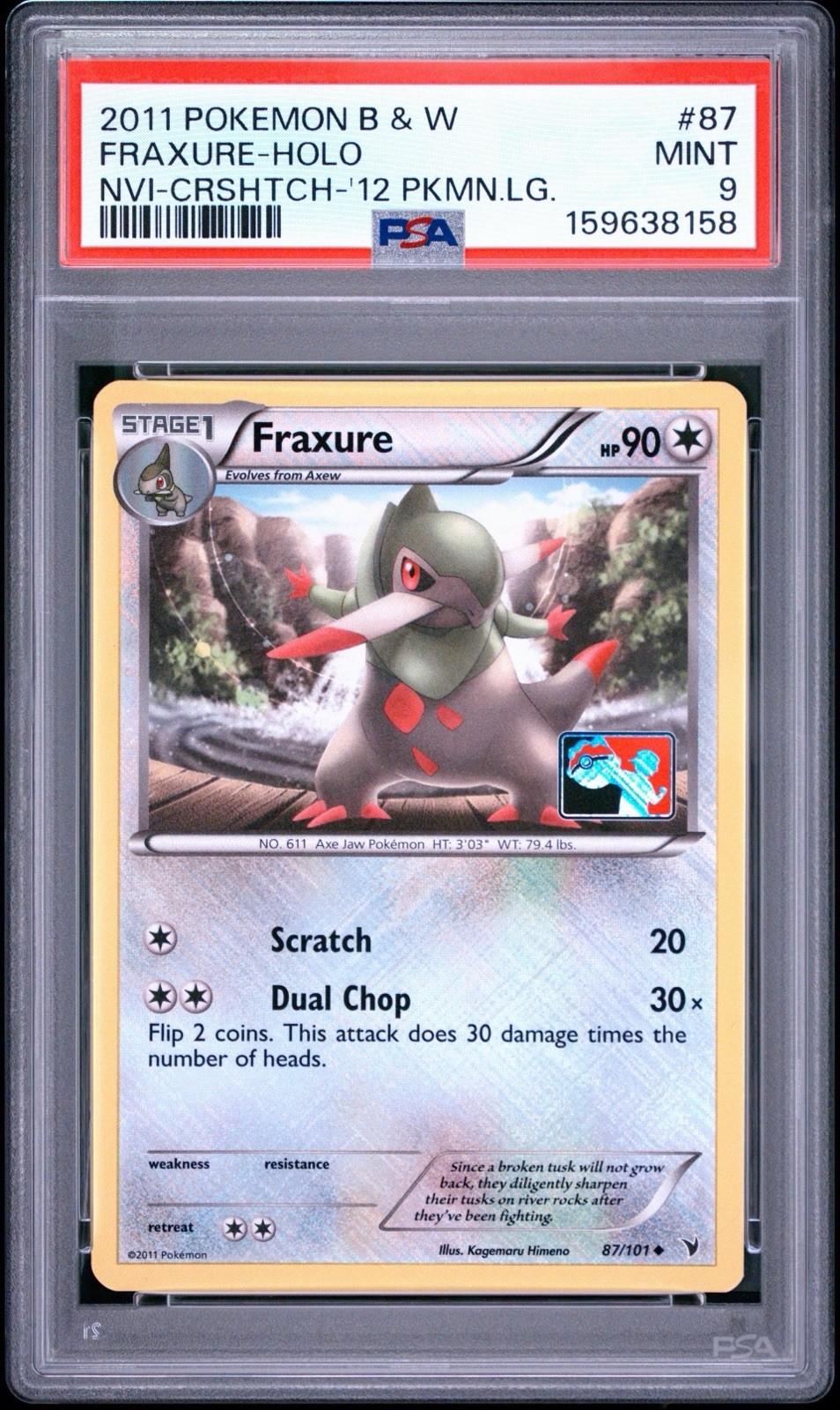 2011 Pokemon Black & White Noble Victories Fraxure-Holo Crosshatch-2012 Pokemon League 87
