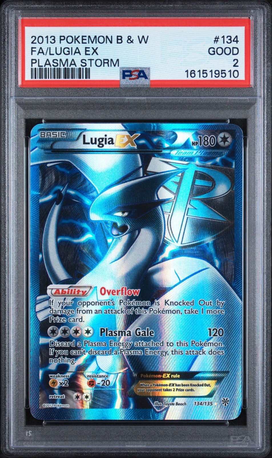 2013 Pokemon Black & White Plasma Storm Full Art/Lugia EX 134