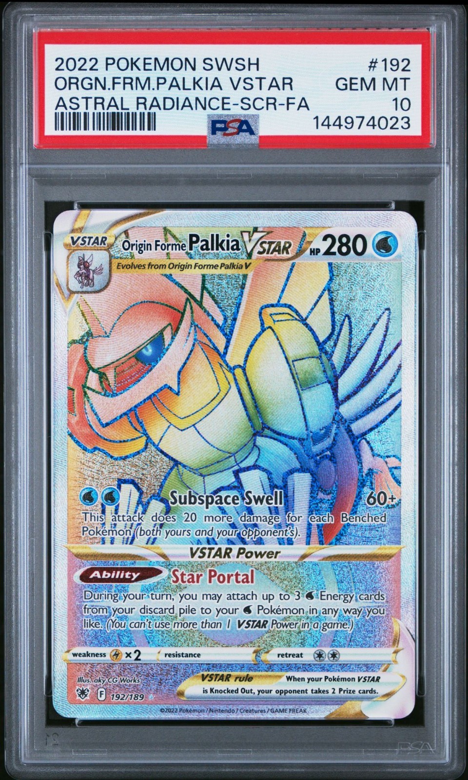 2022 Pokemon Sword & Shield Astral Radiance Full Art/Origin Forme Palkia Vstar Secret 192