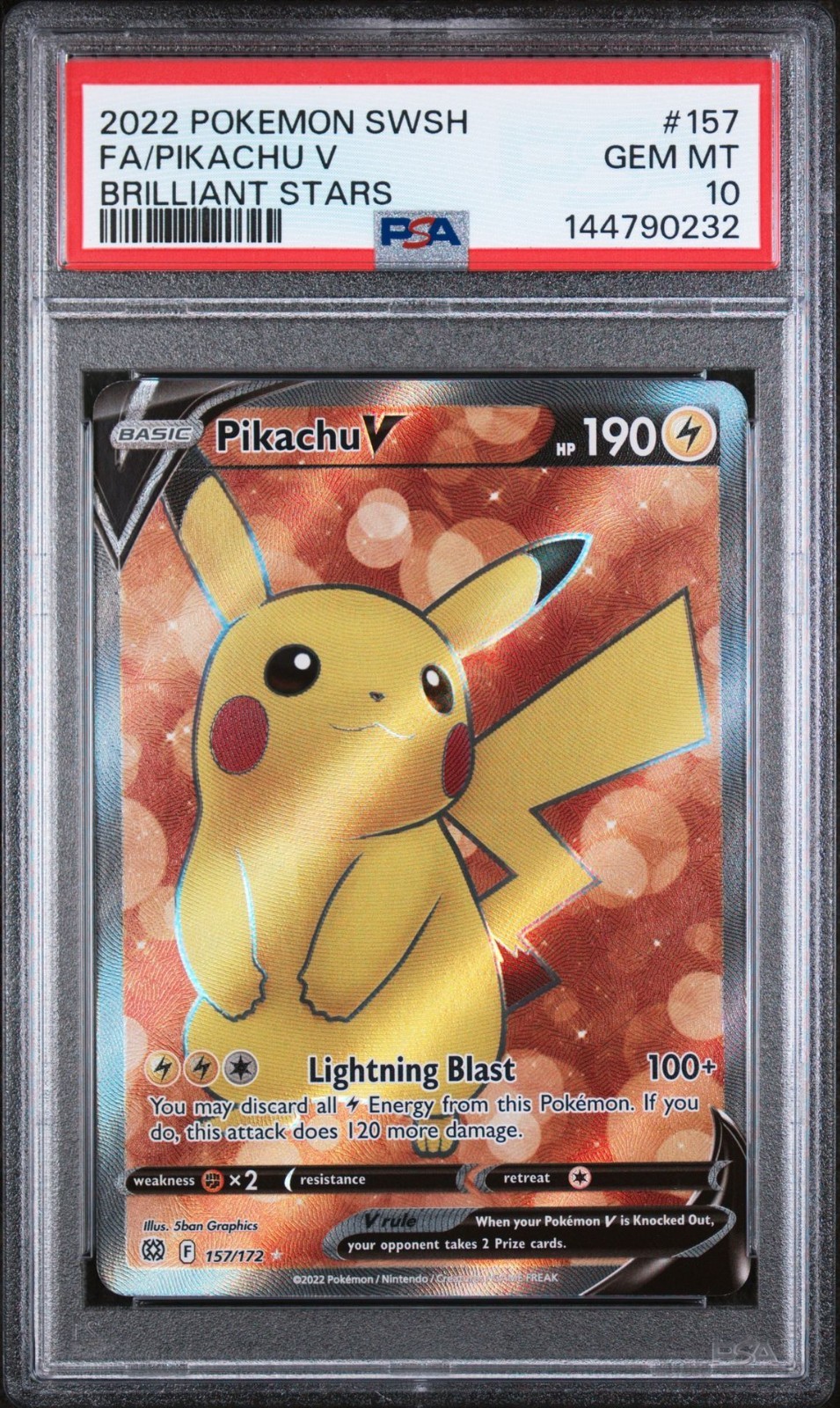 2022 Pokemon Sword & Shield Brilliant Stars Full Art/Pikachu V 157