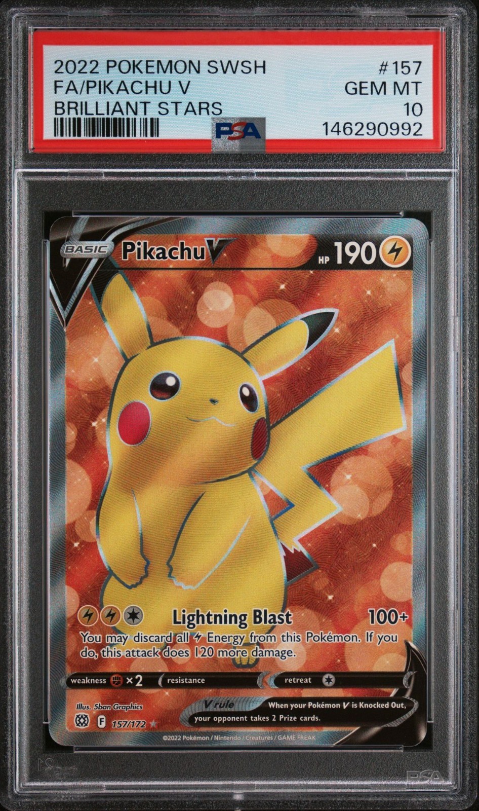 2022 Pokemon Sword & Shield Brilliant Stars Full Art/Pikachu V 157