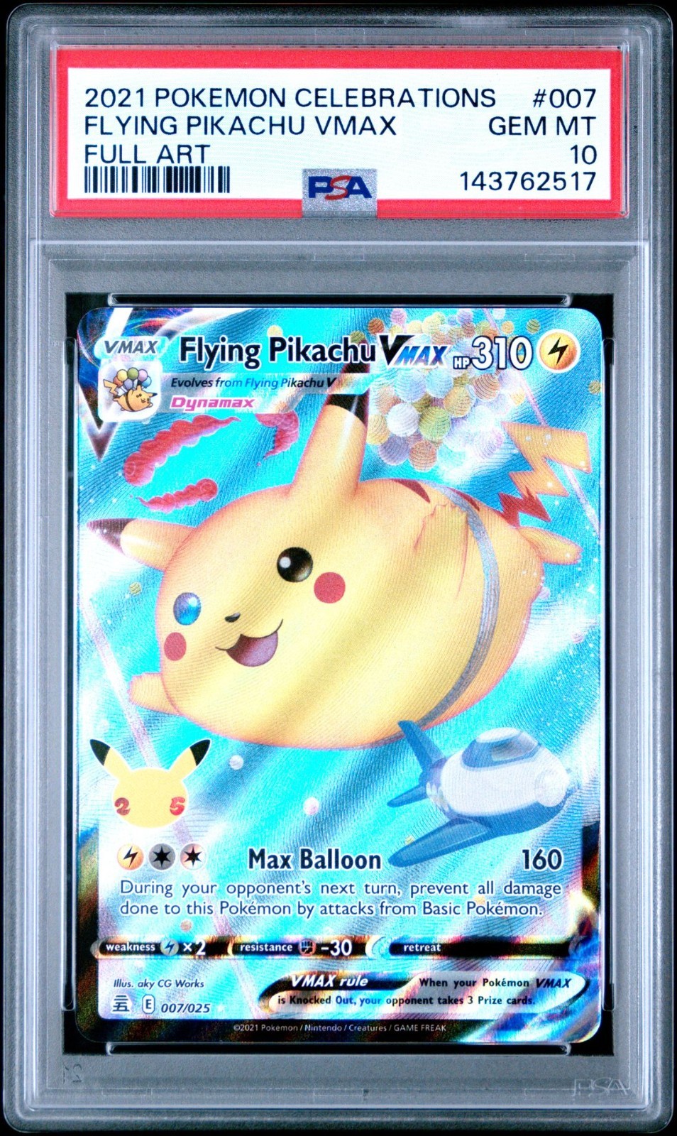2021 Pokemon Celebrations Full Art/Flying Pikachu Vmax 007