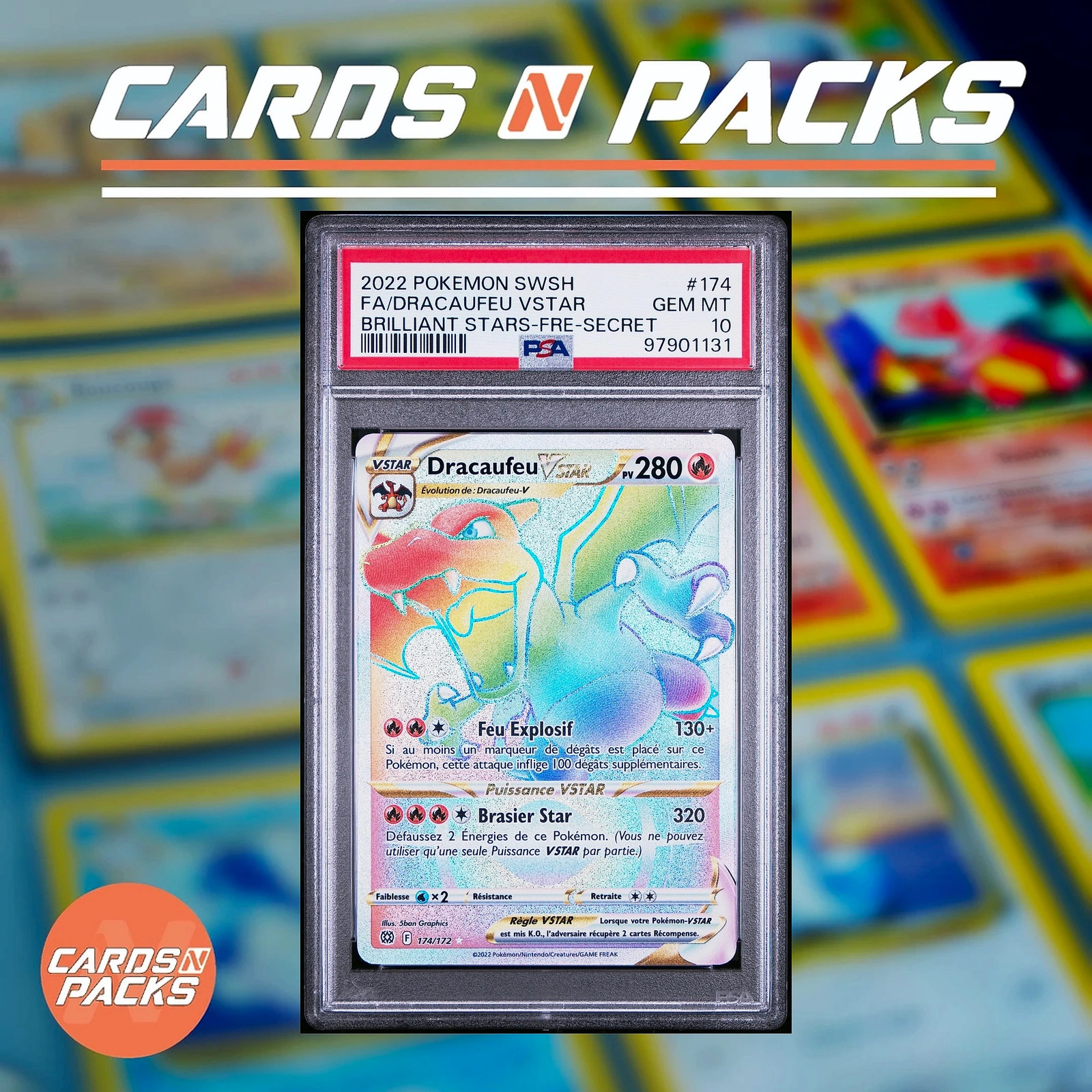 2022 Pokemon Sword & Shield Brilliant Stars Full Art/Dracaufeu Vstar French-Secret 174