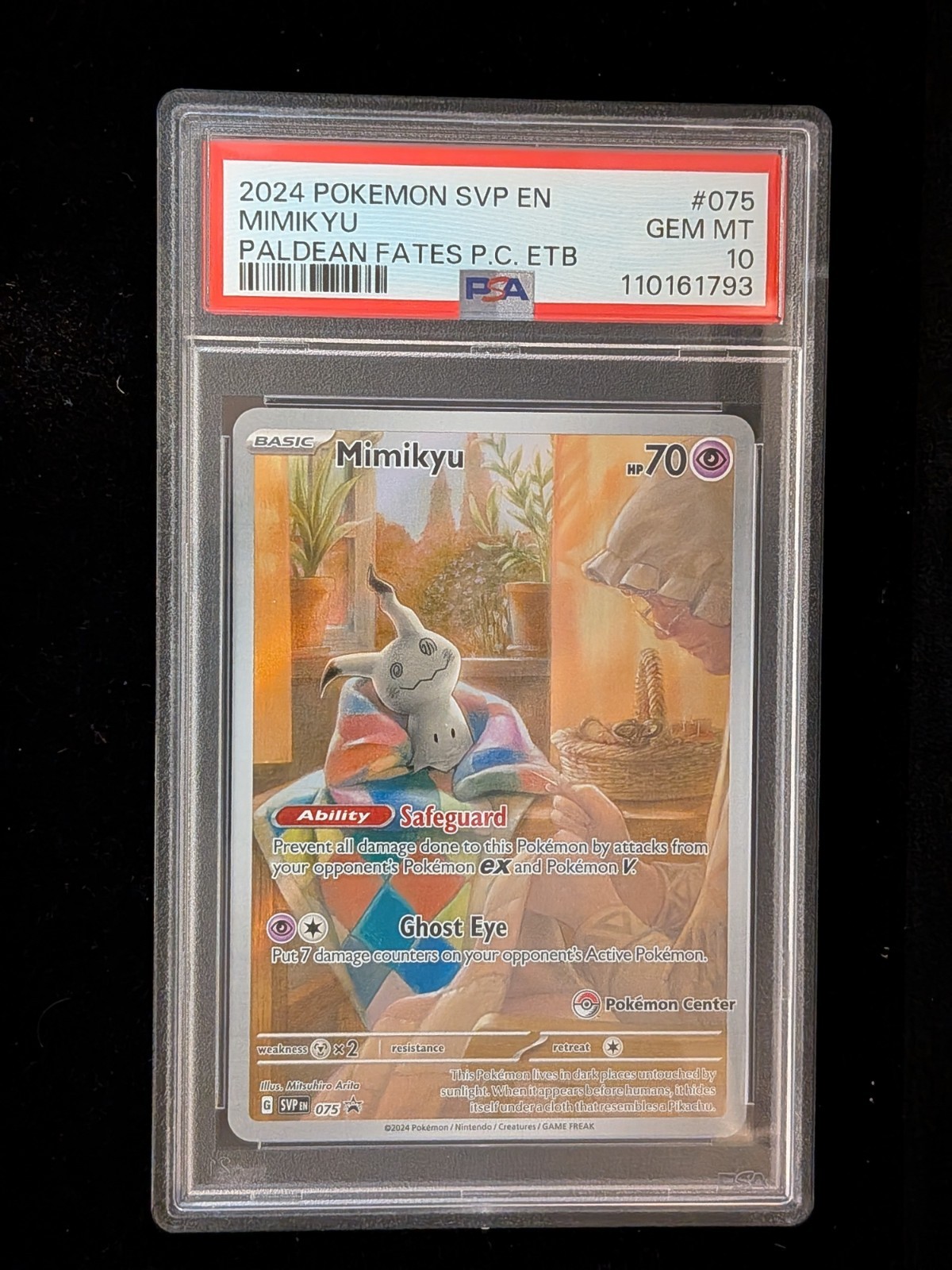 2024 Pokemon Svp EN-SV Black Star Promo Mimikyu Paldean Fates Pokemon Center Elite Trainer Box 075