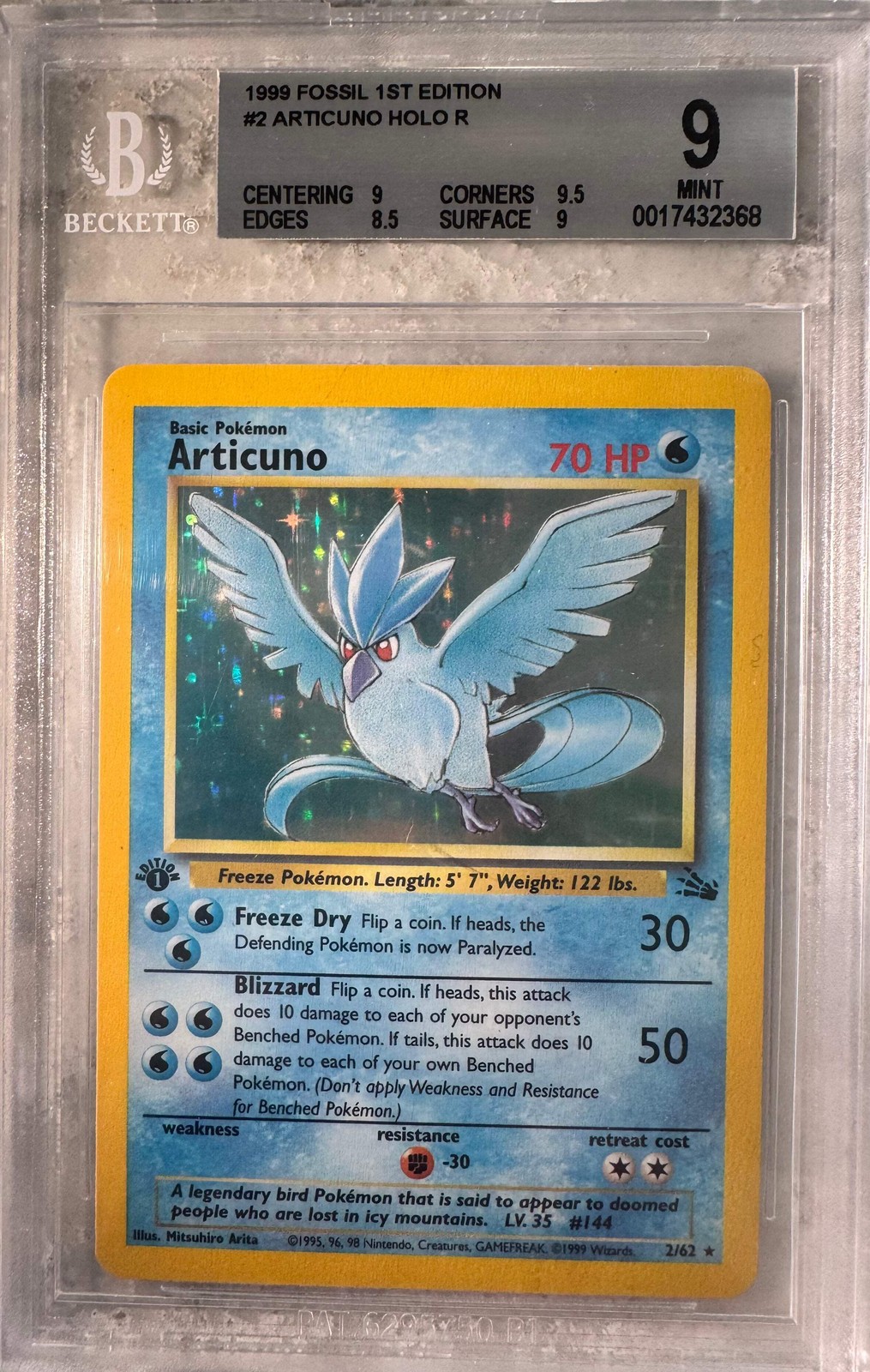 1999 Pokemon Fossil 1st Edition Articuno HOLO R 2