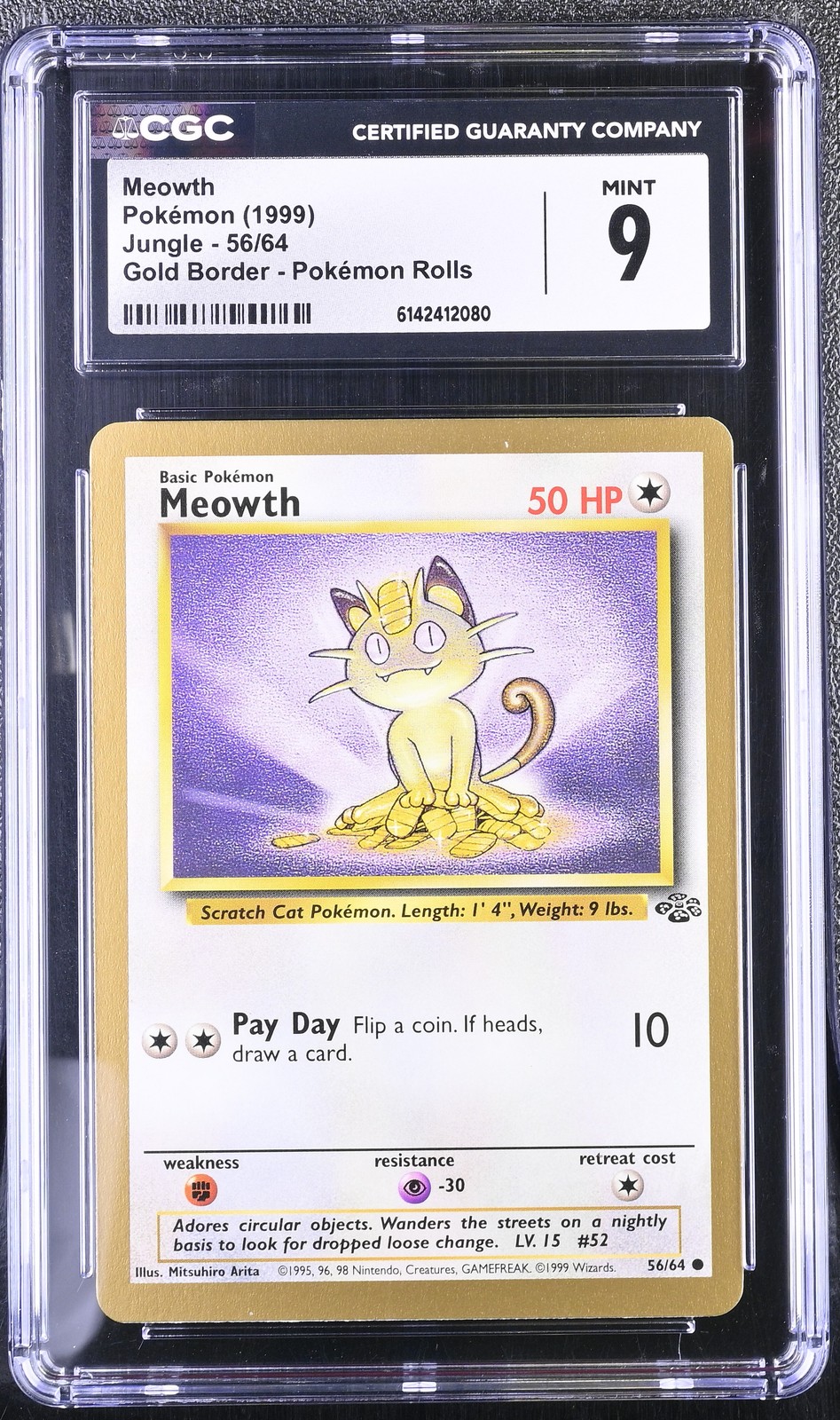 1999 Jungle - Unlimited - English Meowth Gold Border Pokémon Rolls 56/64