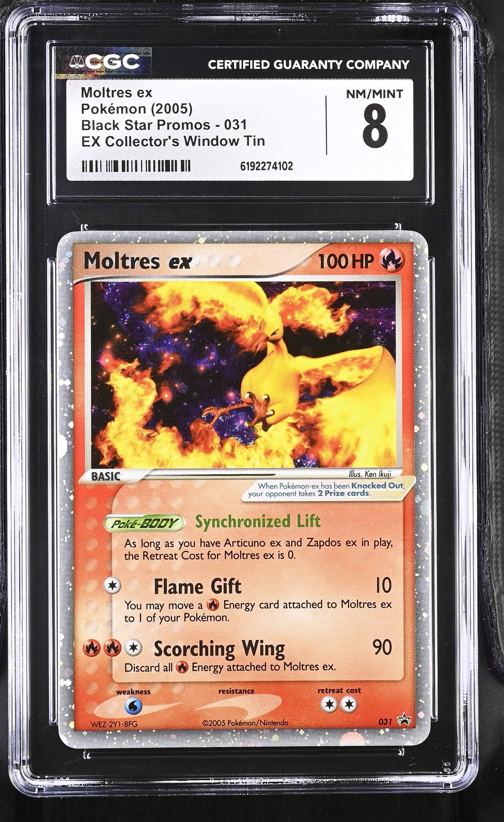 2005 Black Star Promos - Nintendo - English Moltres ex EX Collector's Window Tin (Cosmos Holo) 031