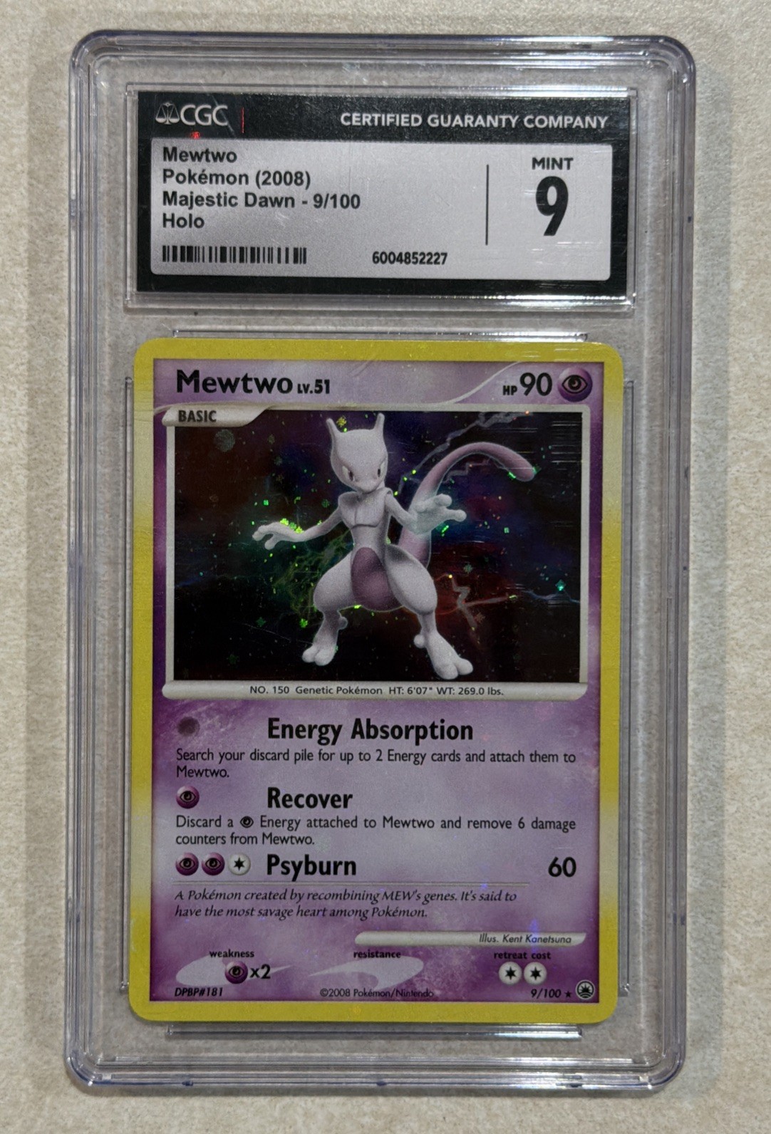 2008 Majestic Dawn - English Mewtwo Rare Holo 9/100