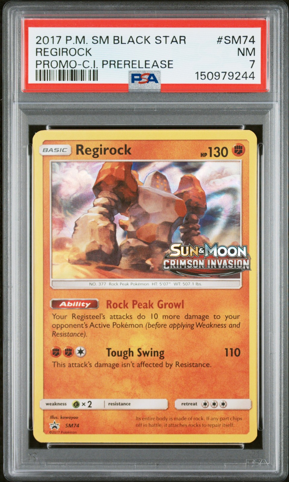 2017 Pokemon SM Black Star Promo Regirock Crimson Invasion Prerelease SM74