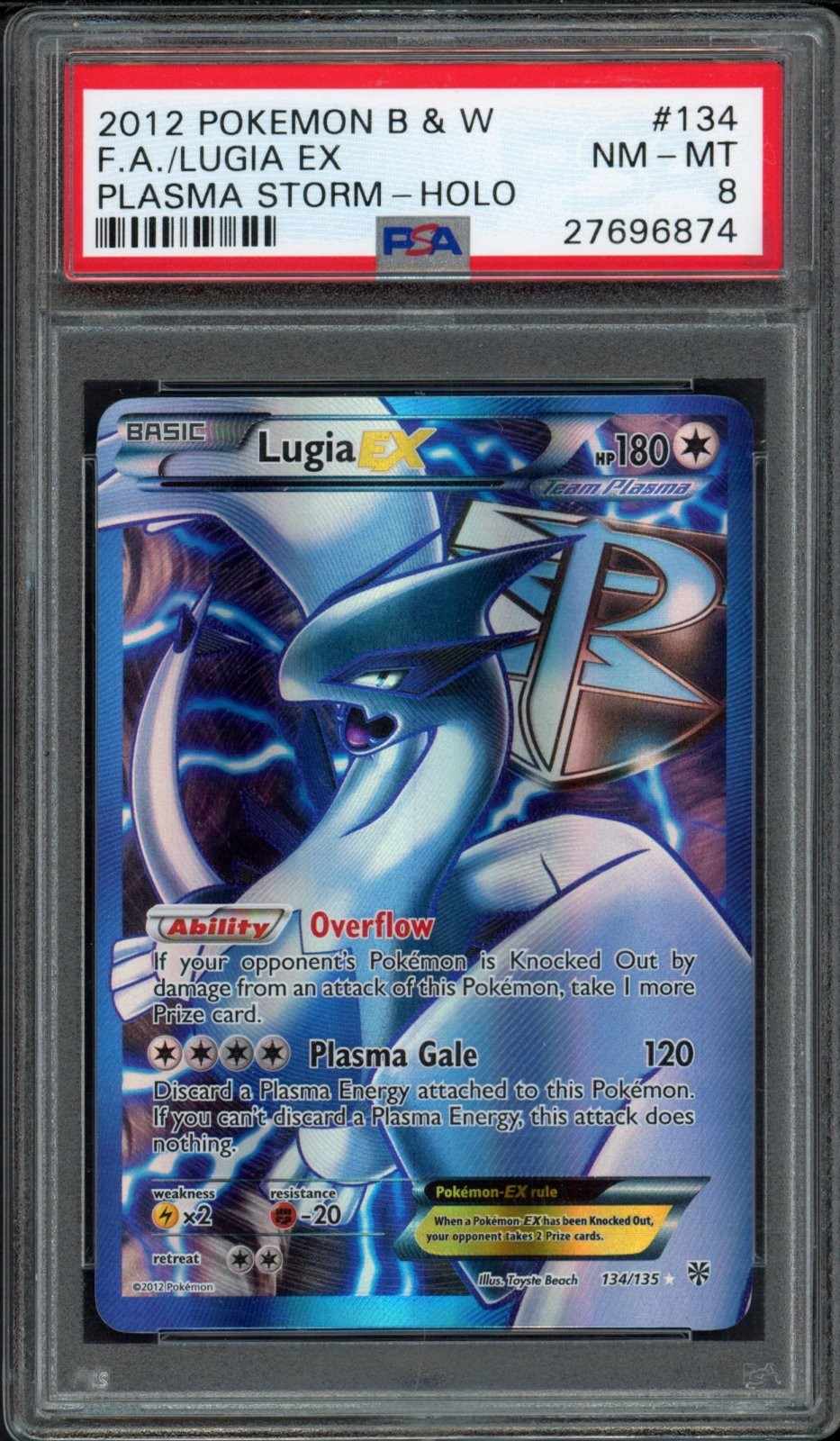 2013 Pokemon Black & White Plasma Storm Full Art/Lugia EX 134