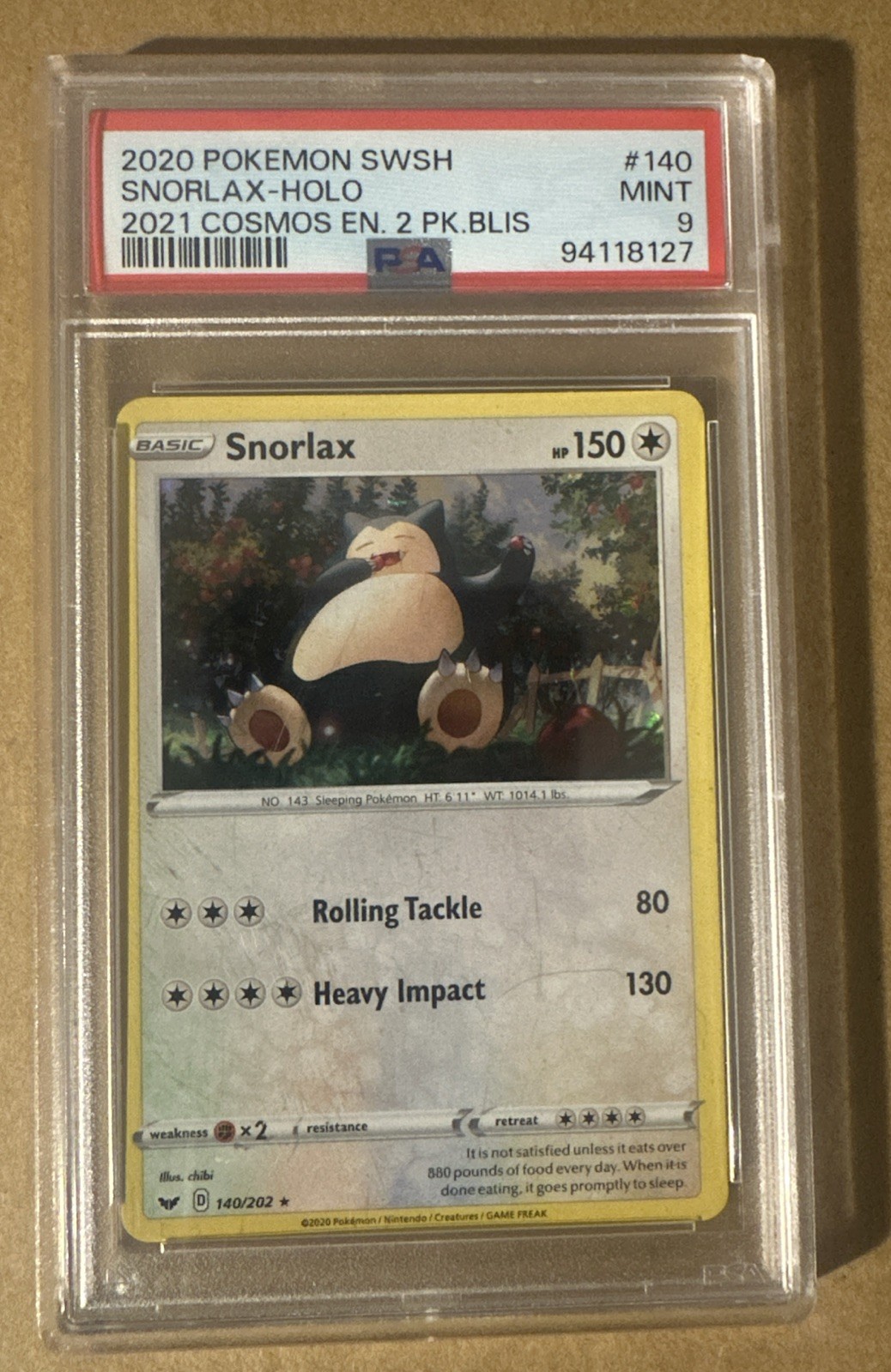 2020 Pokemon Sword & Shield Snorlax-Holo 2021 Cosmos Enhanced 2 Pack Blister 140