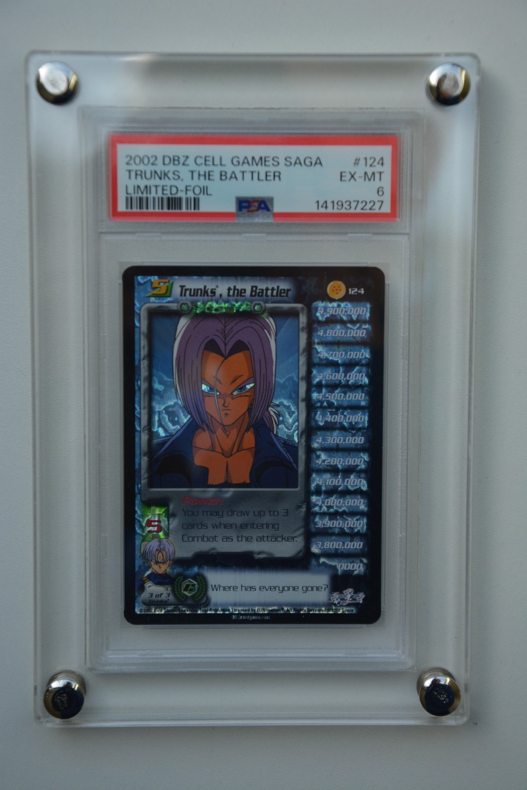 2002 Score Dragon Ball Z Cell Games Saga Trunks, the Battler Limited-Foil 124
