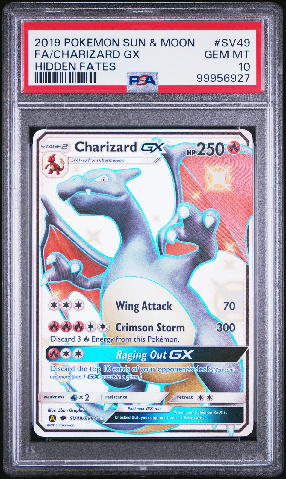 2019 Pokemon Sun & Moon Hidden Fates Full Art/Charizard GX SV49