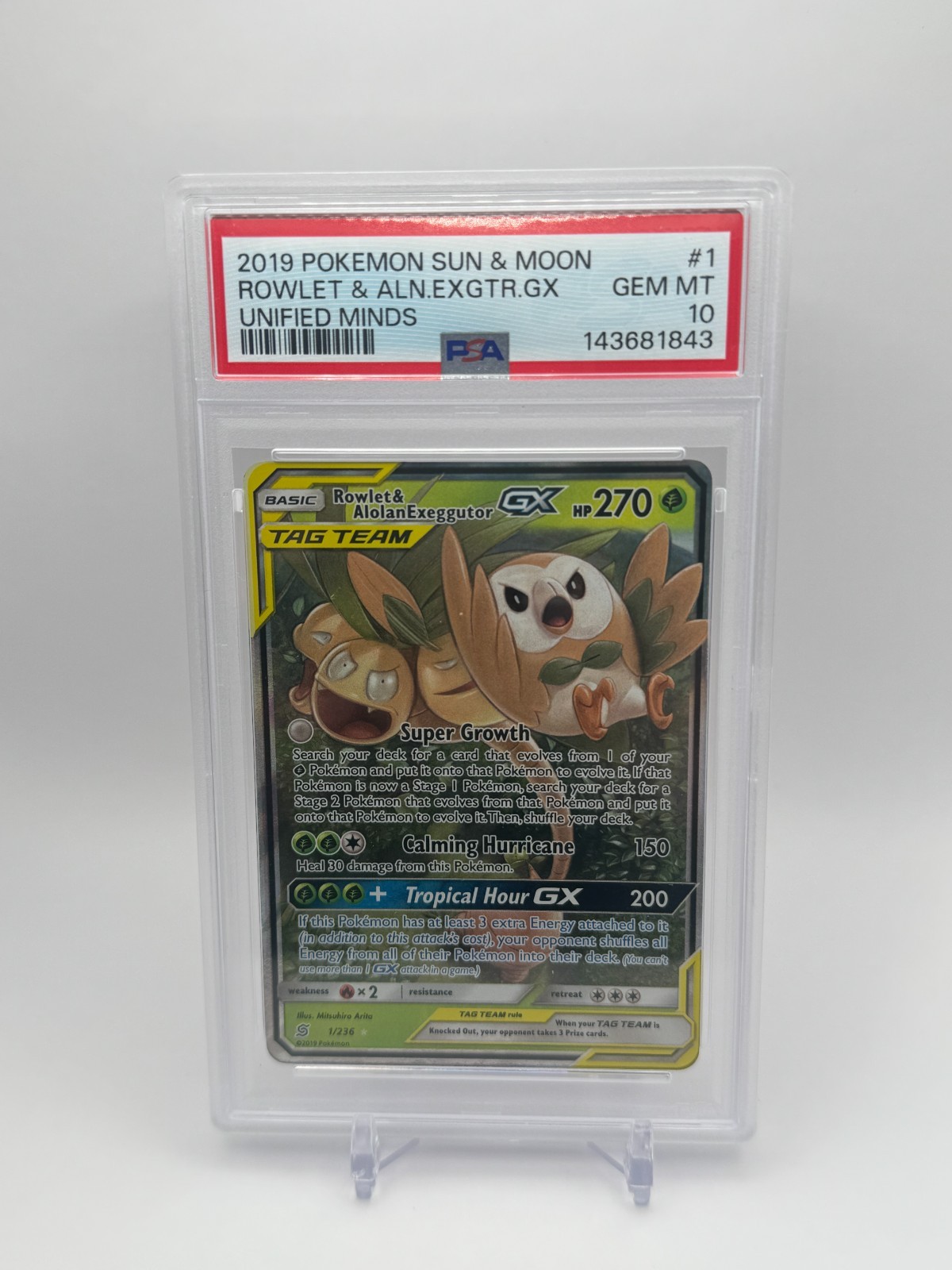 2019 Pokemon Sun & Moon Unified Minds Rowlet & Alolan Exeggutor GX 1
