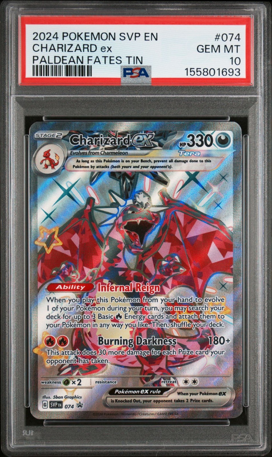 2024 Pokemon Svp EN-SV Black Star Promo Charizard EX Paldean Fates Tin 074