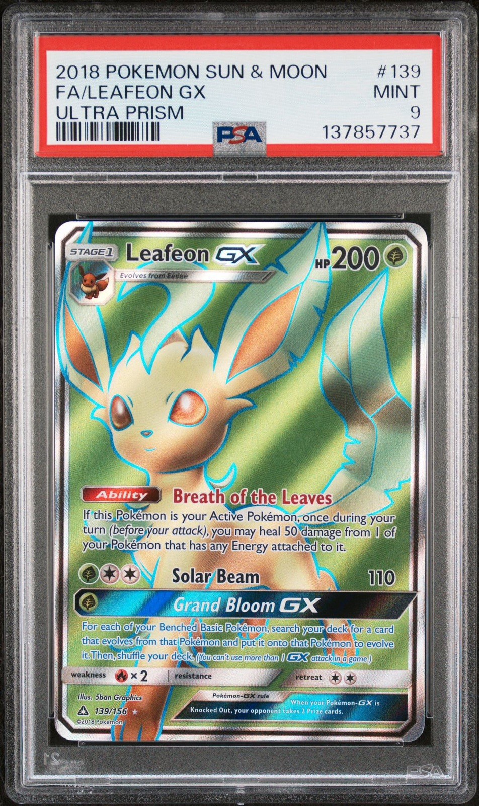 2018 Pokemon Sun & Moon Ultra Prism Full Art/Leafeon GX 139