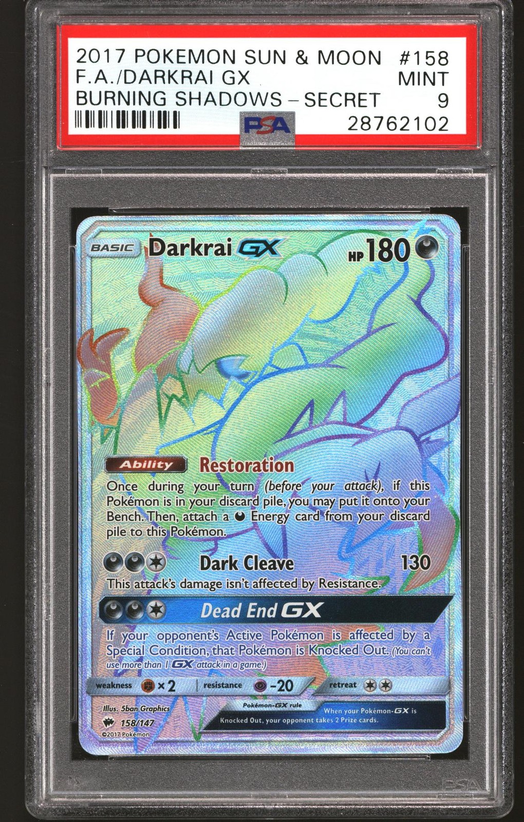 2017 Pokemon Sun & Moon Burning Shadows Full Art/Darkrai GX Secret 158