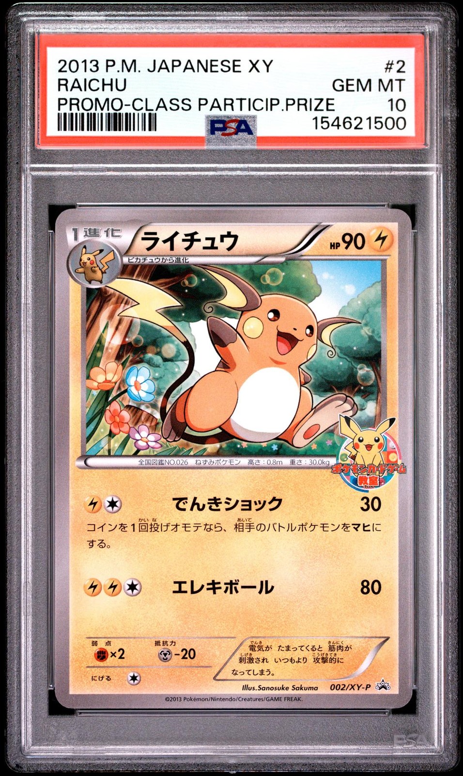 2013 Pokemon Japanese XY Promo Raichu Classroom Participation Prize 2