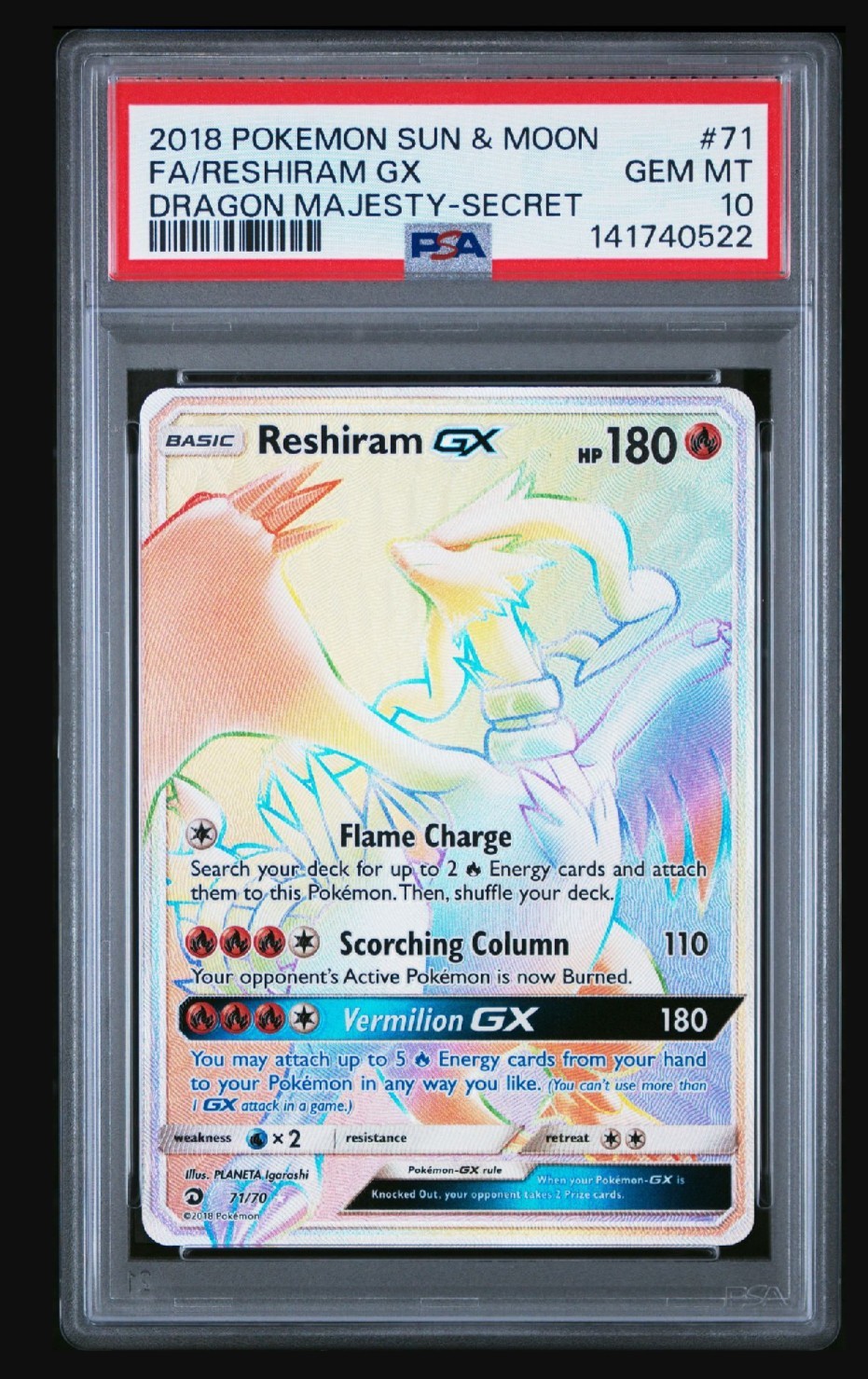 2018 Pokemon Sun & Moon Dragon Majesty Full Art/Reshiram GX Secret 71