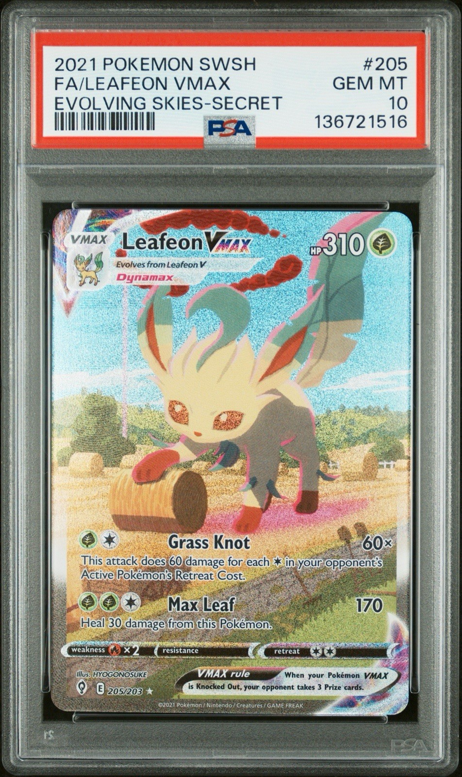 2021 Pokemon Sword & Shield Evolving Skies Full Art/Leafeon Vmax Secret 205