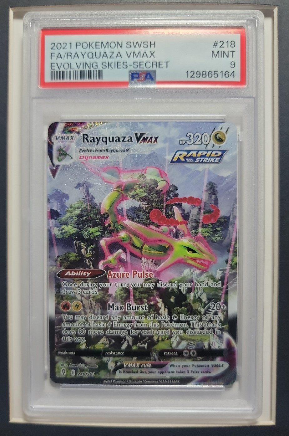 2021 Pokemon Sword & Shield Evolving Skies Full Art/Rayquaza Vmax Secret 218