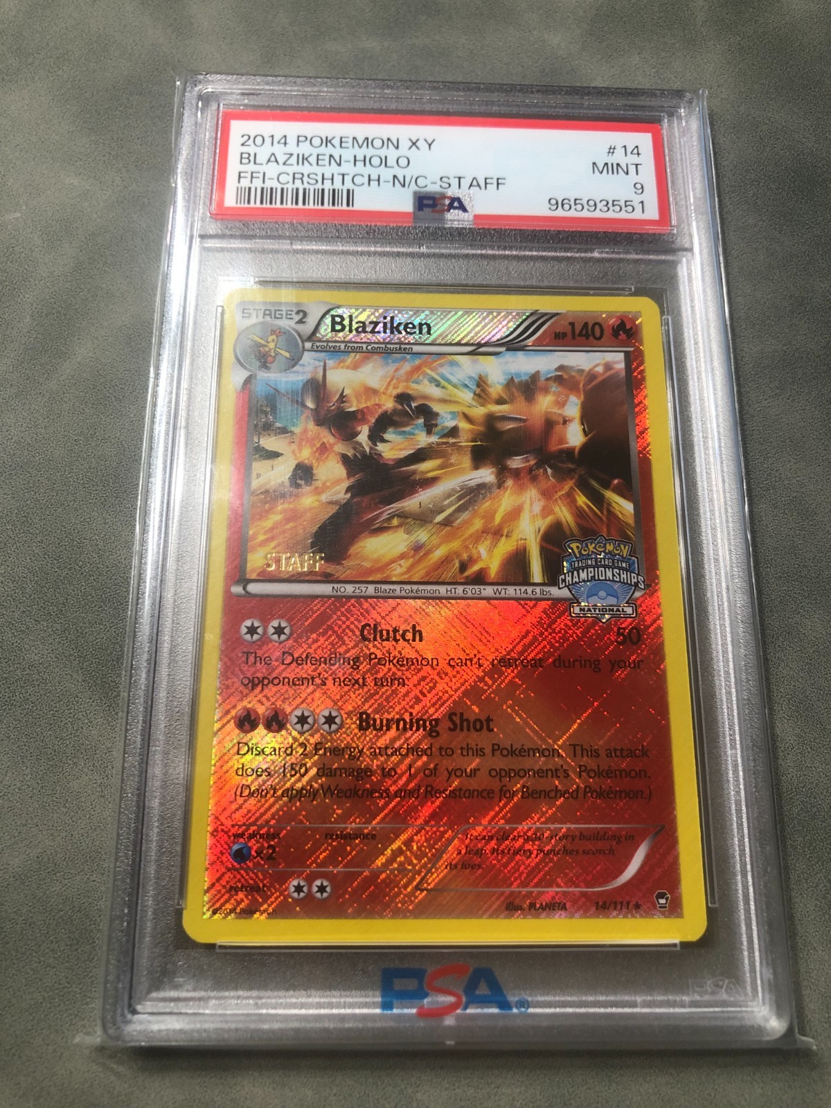 2014 Pokemon XY Furious Fists Blaziken-Holo Crosshatch-2014 National Championships-Staff 14