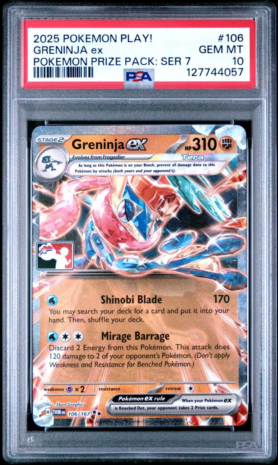 2025 Pokemon Play! Pokemon Prize Pack: Series 7 Greninja EX 106
