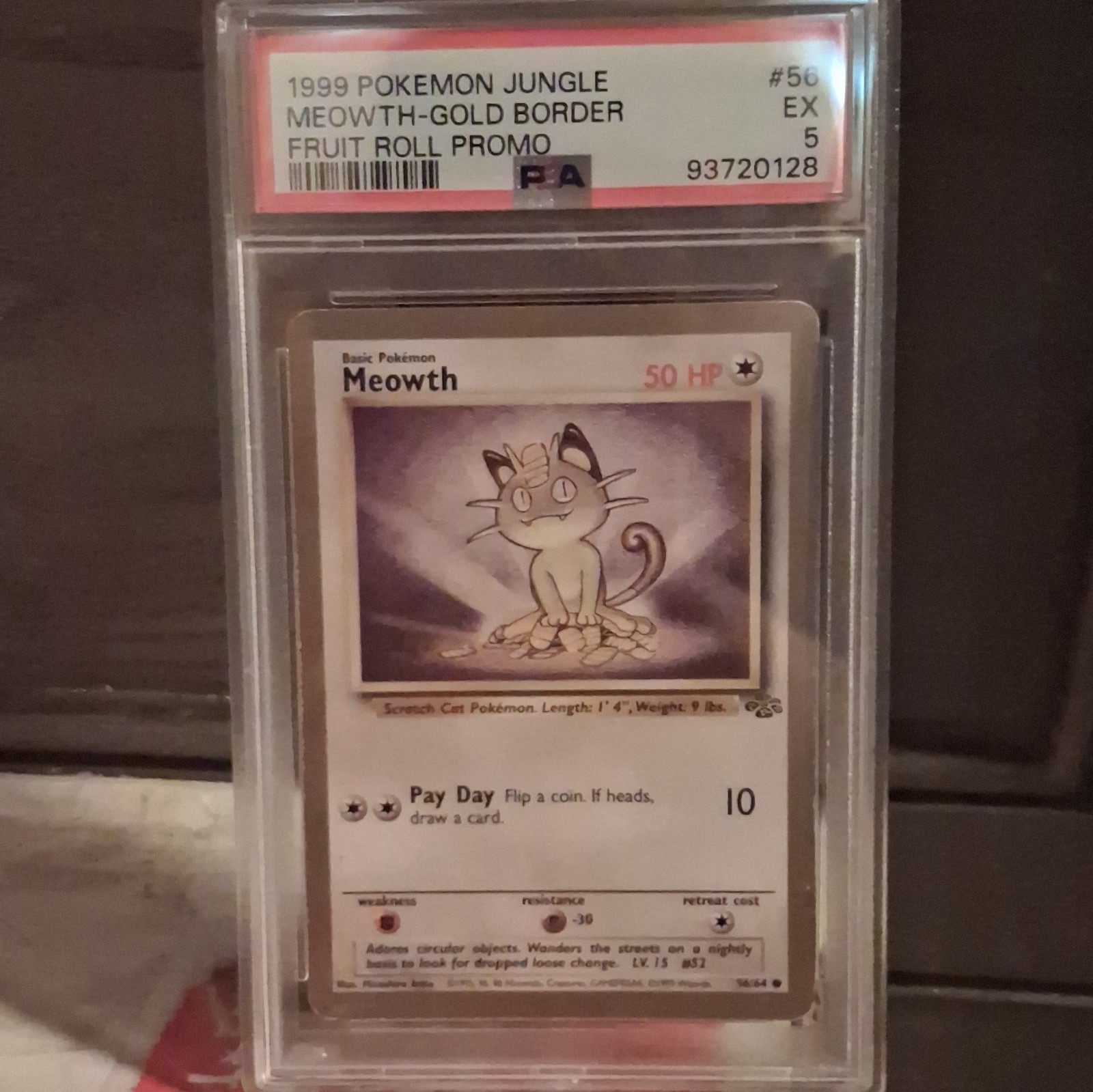 1999 Pokemon Jungle Promo Meowth-Gold Border Fruit Roll Promo 56