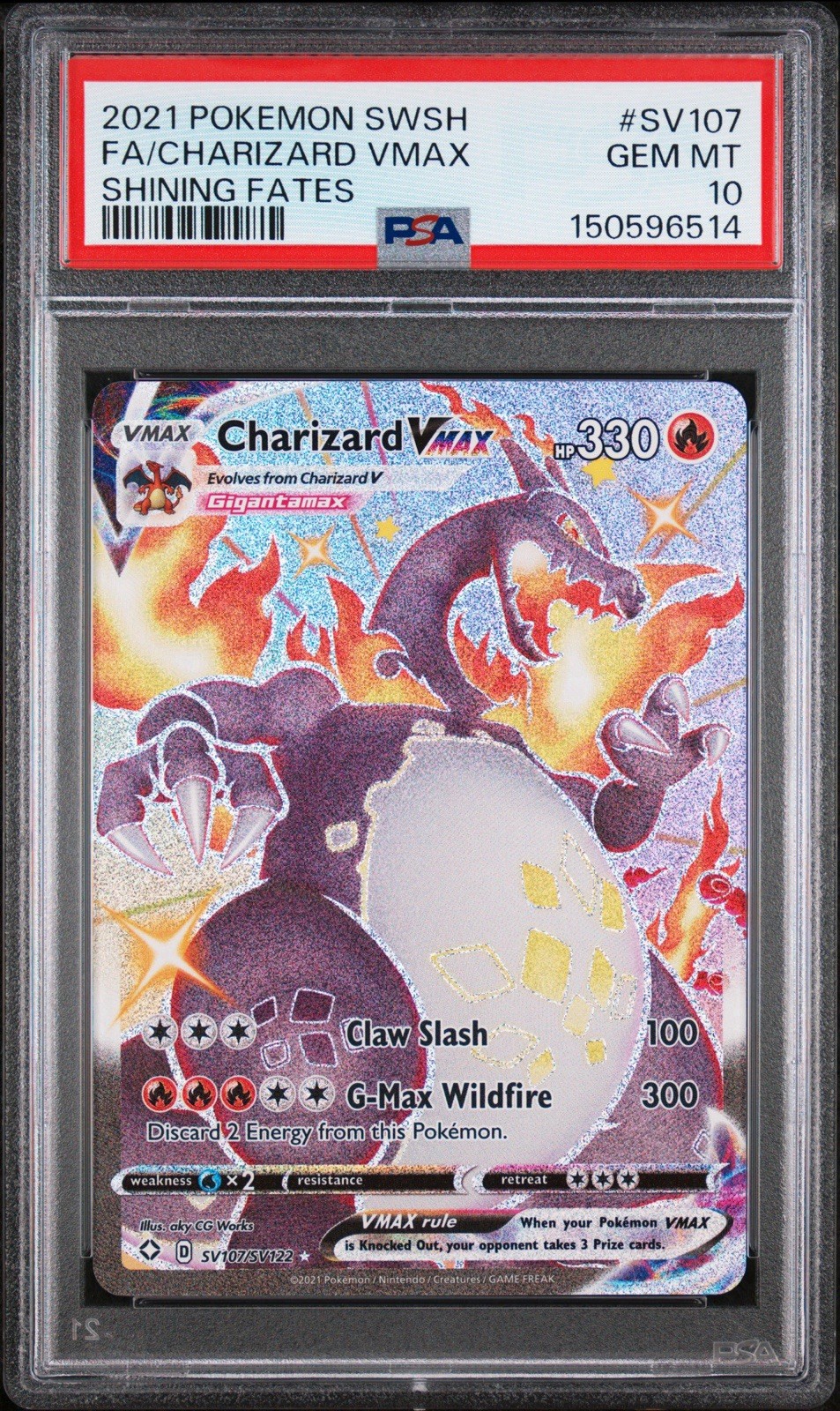 2021 Pokemon Sword & Shield Shining Fates Full Art/Charizard Vmax SV107