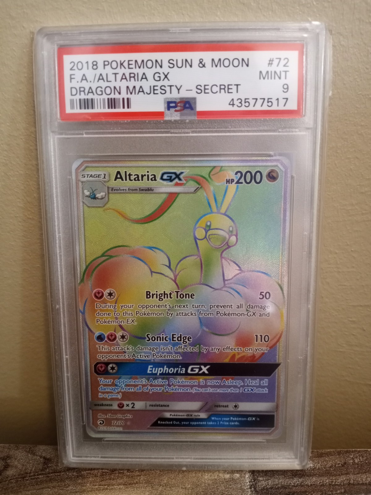 2018 Pokemon Sun & Moon Dragon Majesty Full Art/Altaria GX Secret 72