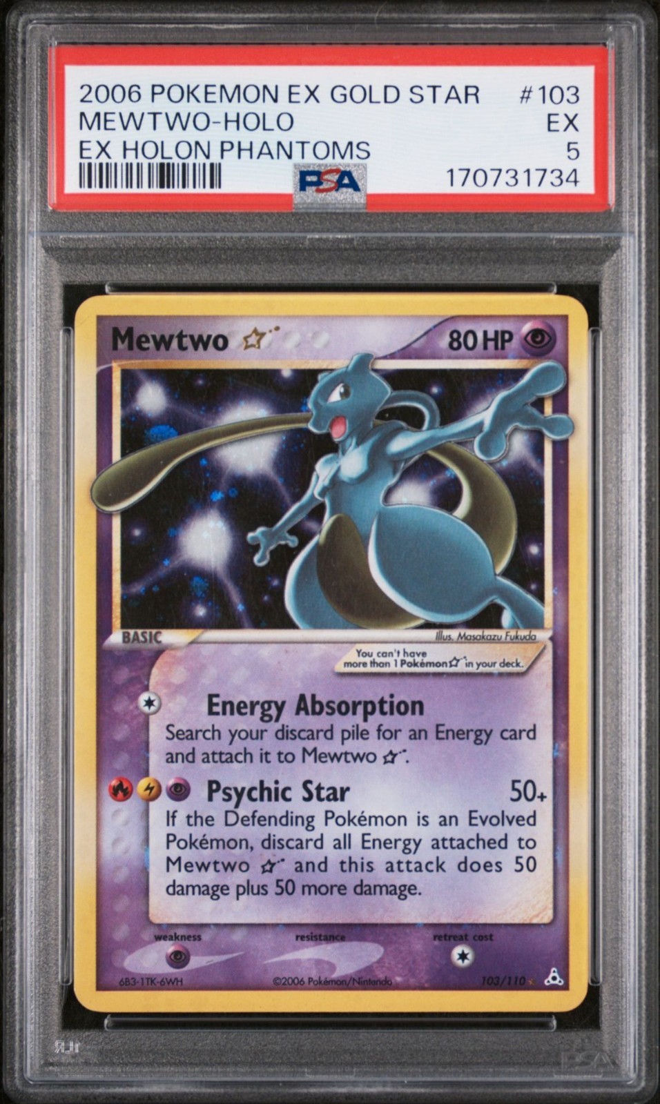 2006 Pokemon EX Holon Phantoms Mewtwo-Holo Gold Star 103