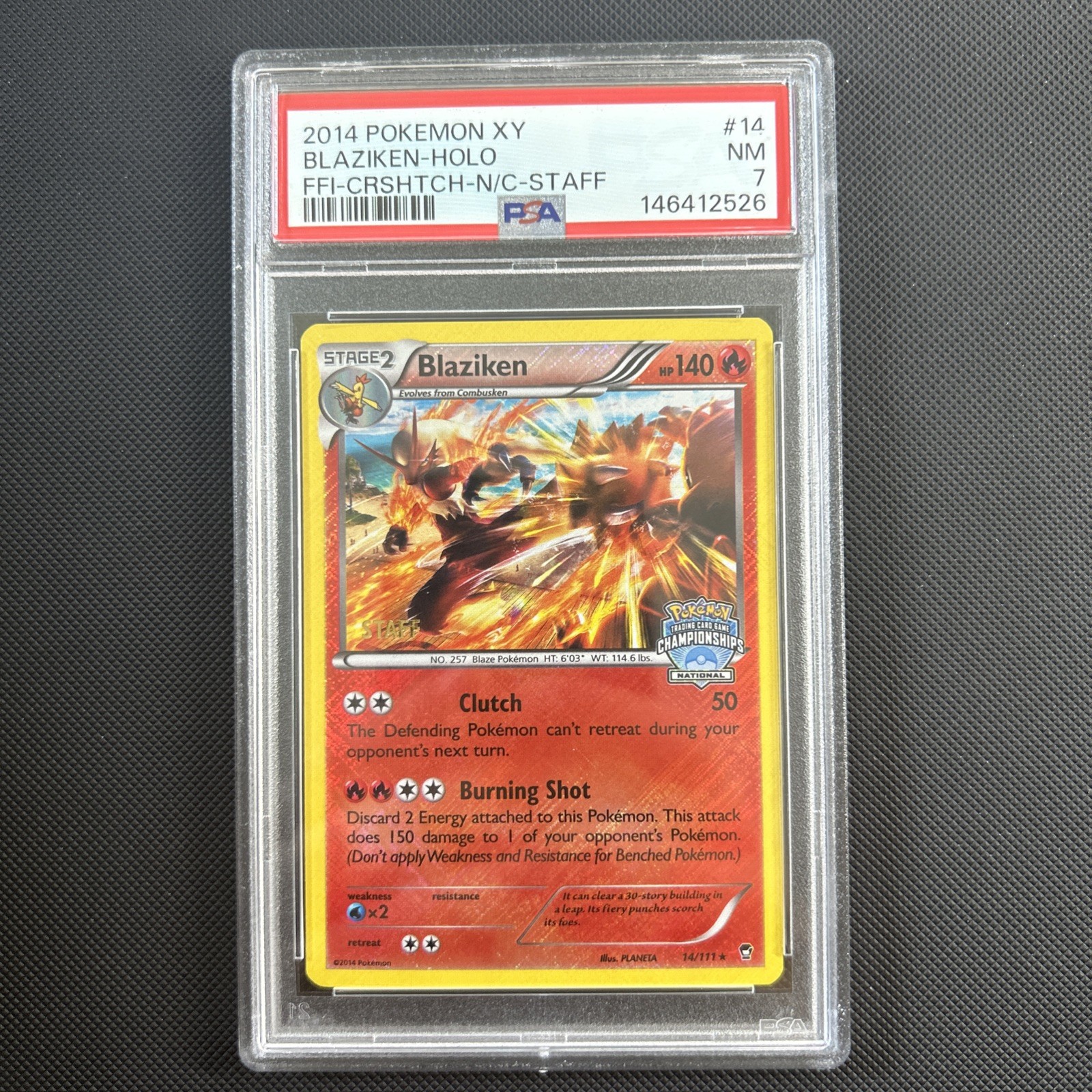 2014 Pokemon XY Furious Fists Blaziken-Holo Crosshatch-2014 National Championships-Staff 14