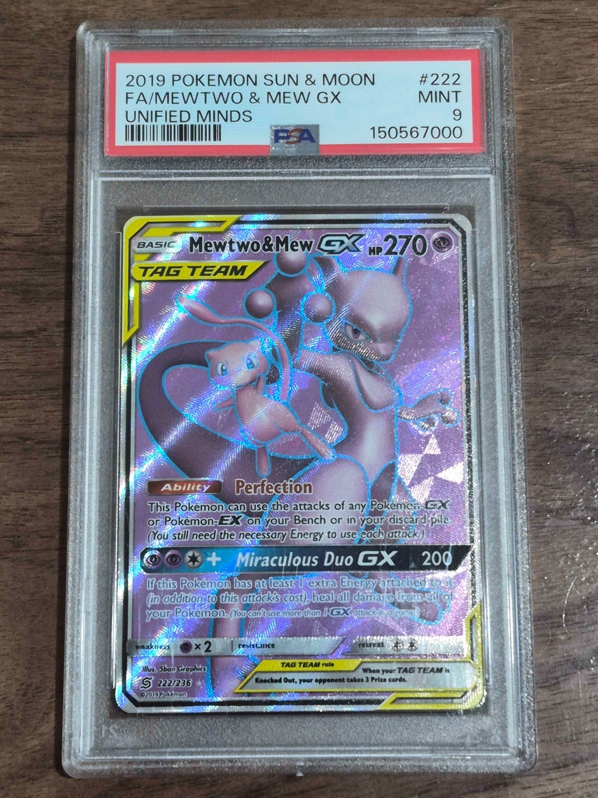 2019 Pokemon Sun & Moon Unified Minds Full Art/Mewtwo & Mew GX 222