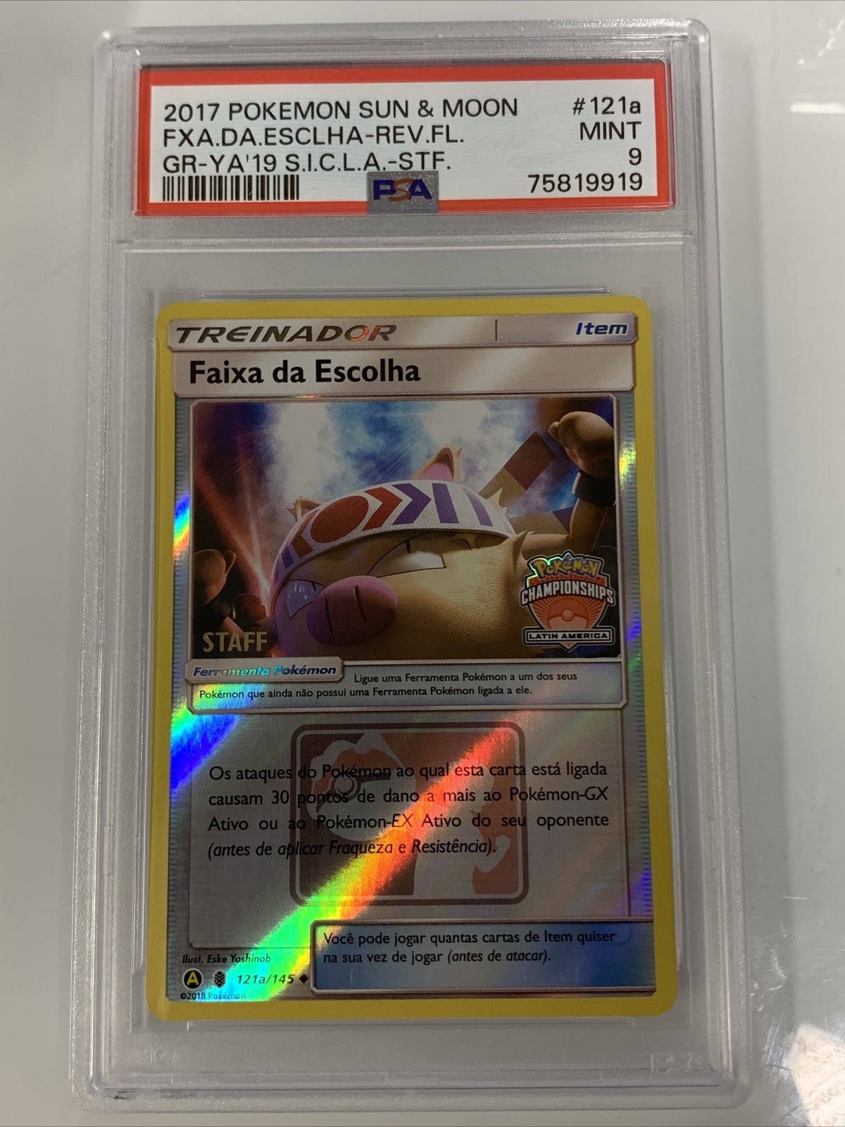 2017 Pokemon Sun & Moon Guardians Rising Faixa DA Escolha-Reverse Foil Yellow A 2019 Season International Championships Latin America-Staff 121a