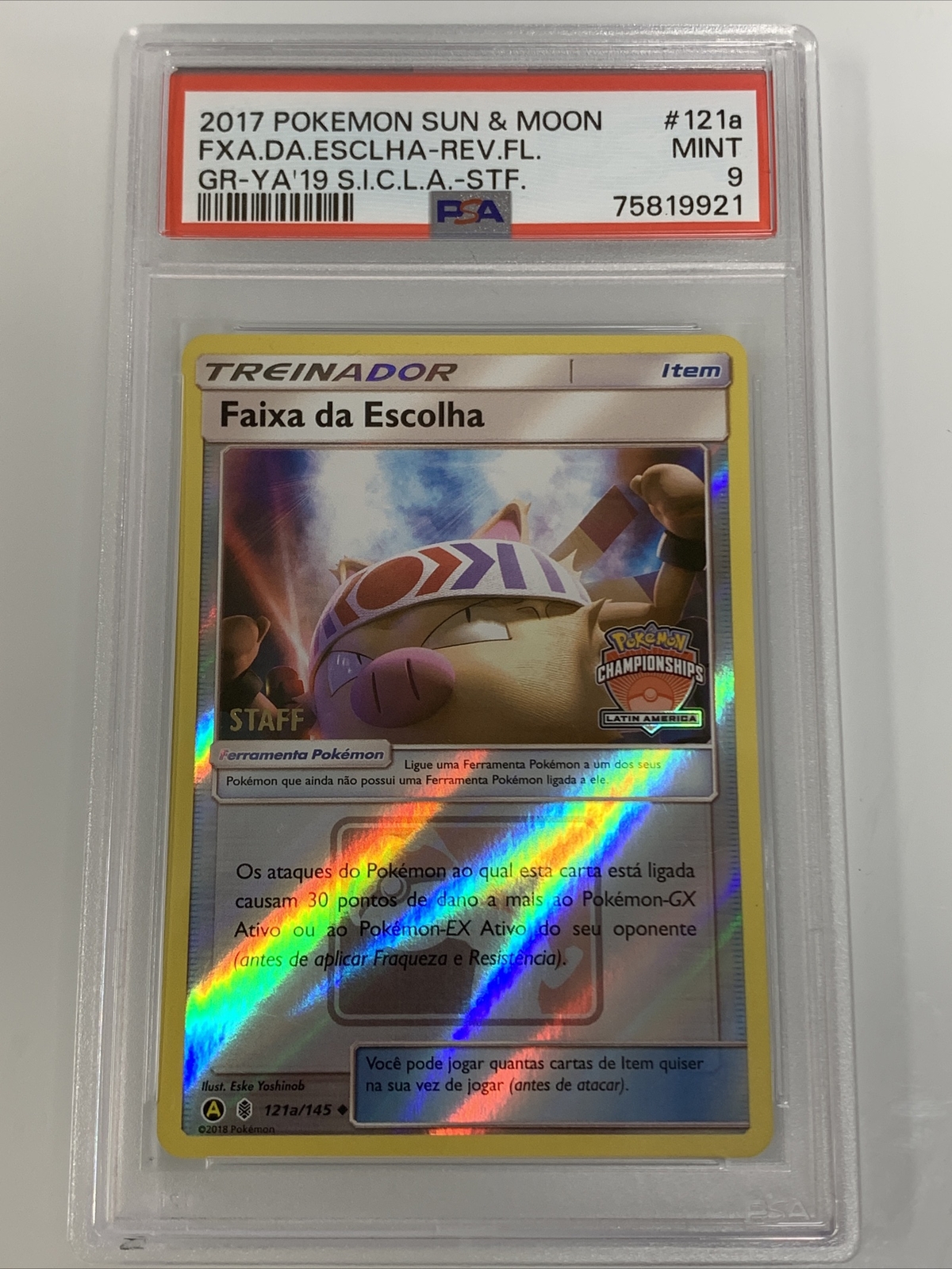 2017 Pokemon Sun & Moon Guardians Rising Faixa DA Escolha-Reverse Foil Yellow A 2019 Season International Championships Latin America-Staff 121a