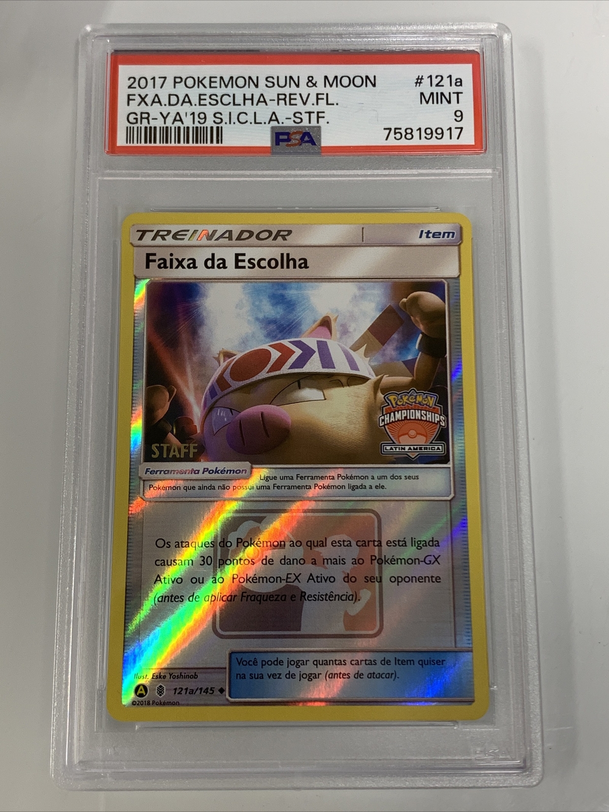 2017 Pokemon Sun & Moon Guardians Rising Faixa DA Escolha-Reverse Foil Yellow A 2019 Season International Championships Latin America-Staff 121a